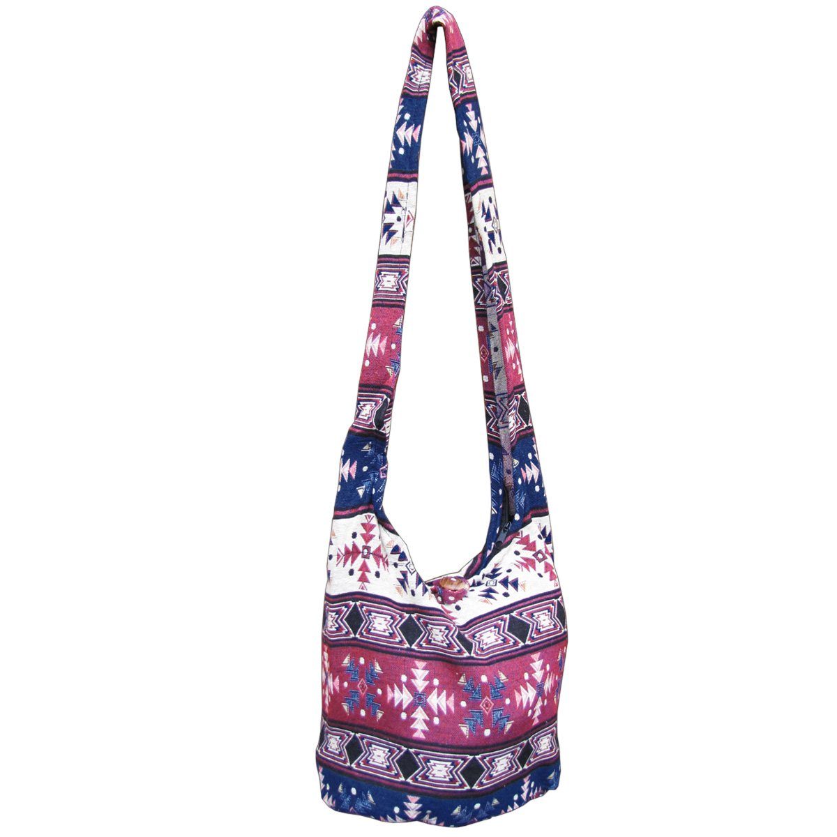 PANASIAM Strandtasche Schulterbeutel in gewebten Designs aus 100 % Baumwolle Umhängetasche, In 2 Größen Beuteltasche auch als Wickeltasche und Handtasche geeignet bordeauxton