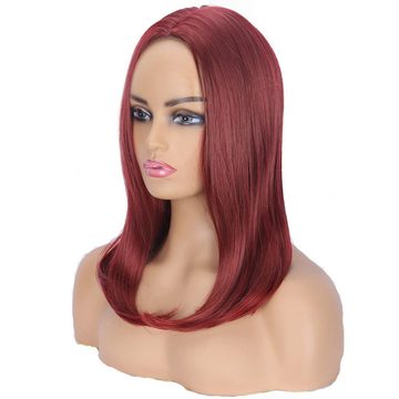 AUKUU Kostüm-Perücke Modische Perücke für Damen mit burgunderrotem kurzem, lockigem Haar innen geknöpfte Chemiefaser Wellen Vollperücke