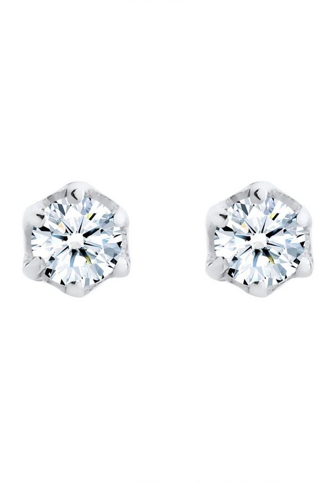 Elli DIAMONDS Paar Ohrstecker Stecker Diamant 0.06 ct. Solitär 925 Silber,  Luxuriöser Ohrschmuck im klassischen Design