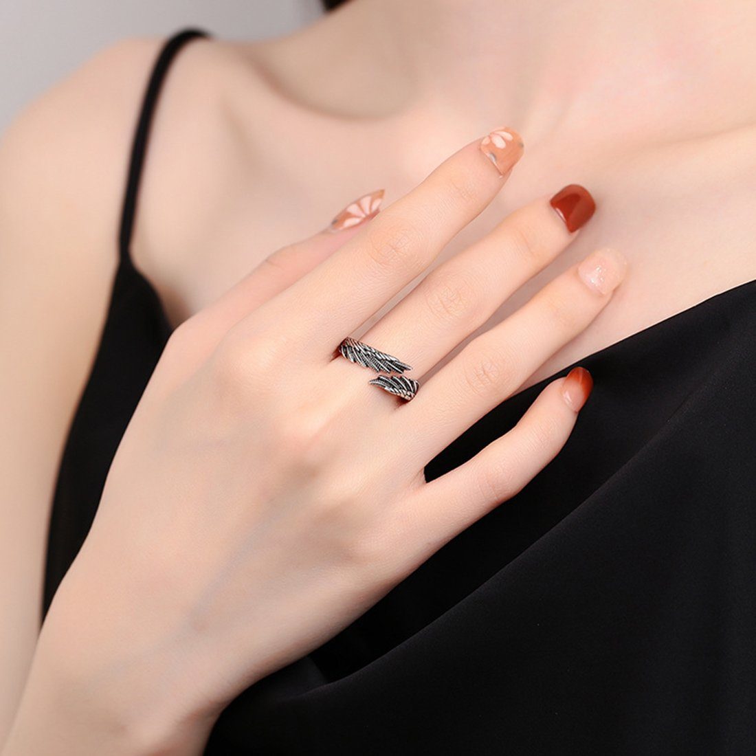 Haiaveng Fingerring für Unisex Feder Ring Offene Ringe, Vintage Angel Verstellbar Ringe,Damen Damen Ring Flügel Ringe,Engels