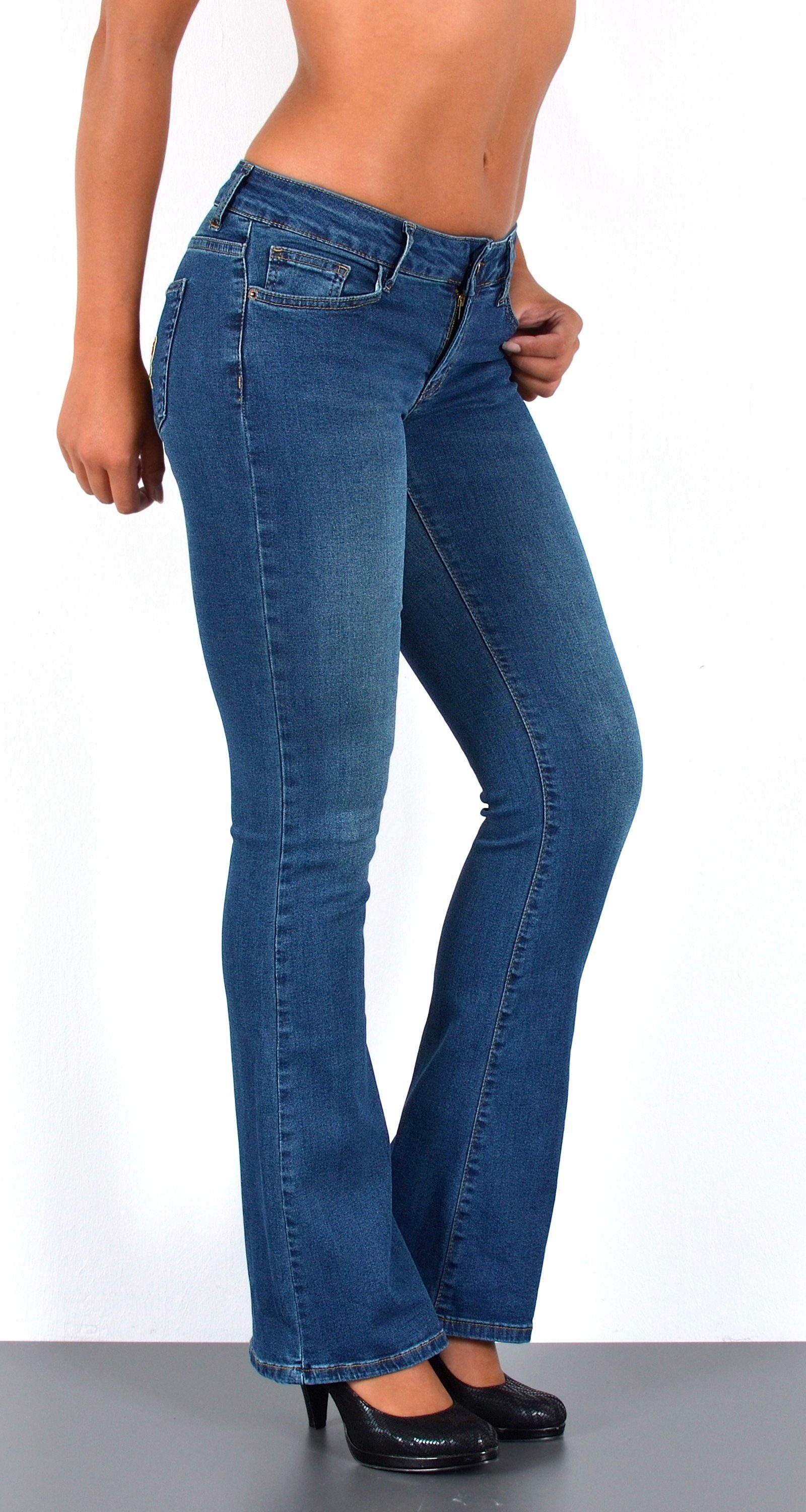ESRA Bootcut-Jeans Damen Schlagjeans mit weitem Bein und Stretch bis Große günstig online kaufen