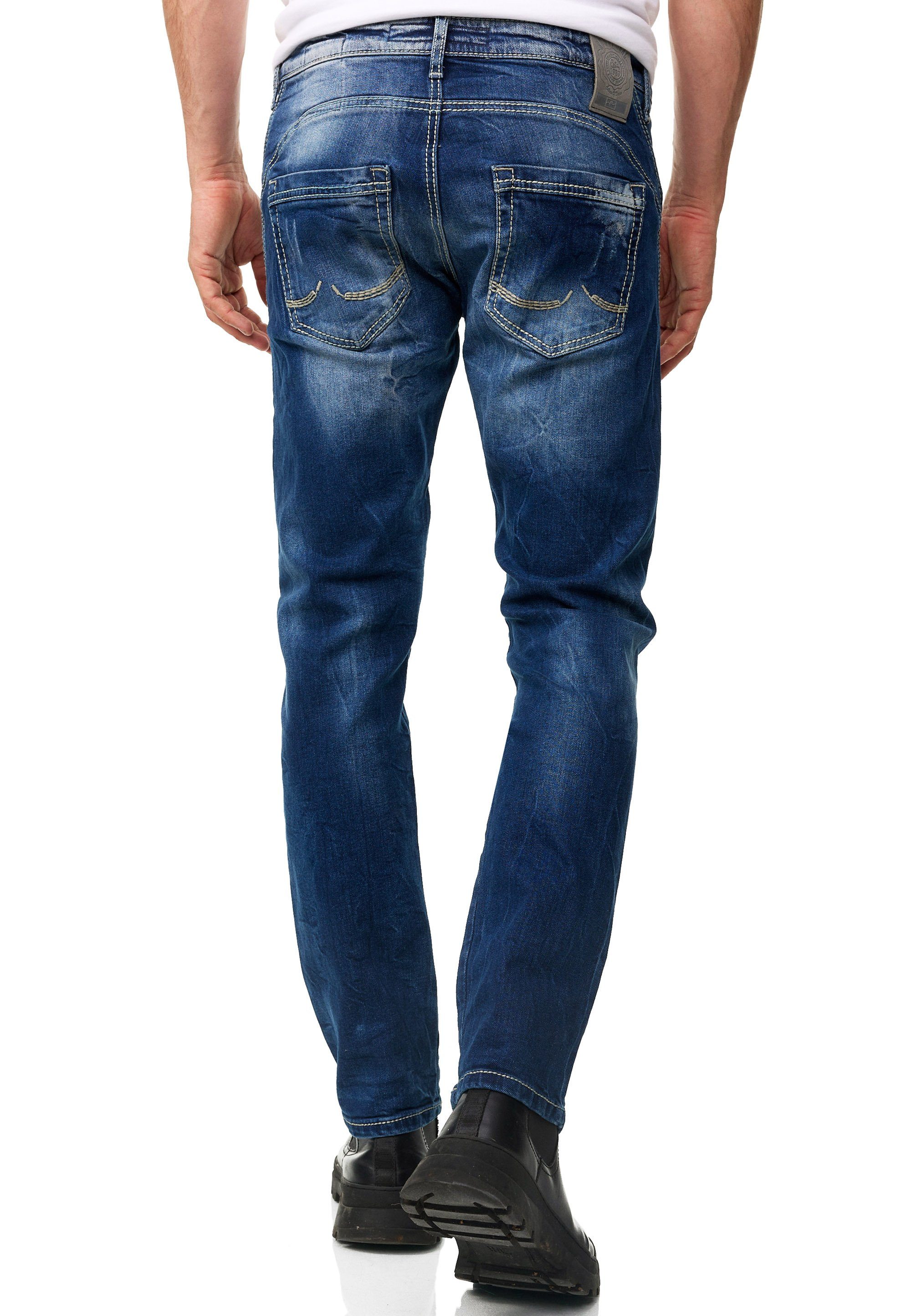 Nähten abgesetzten Neal YAMATO farblich mit dunkelblau Straight-Jeans Rusty