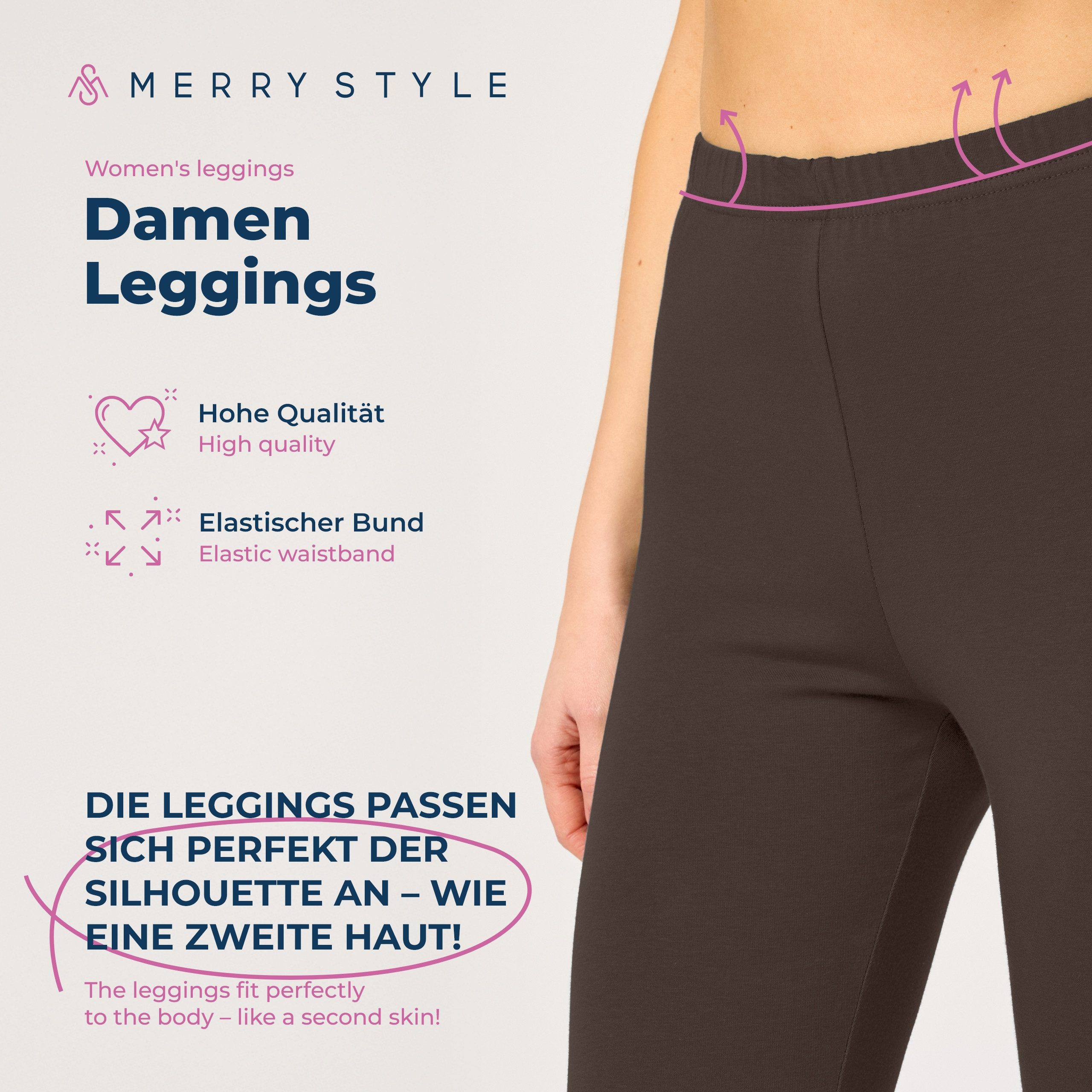 Merry Style Leggings Caprihose Damen 3/4 Hose MS10-199 (1-tlg) aus Baumwolle
