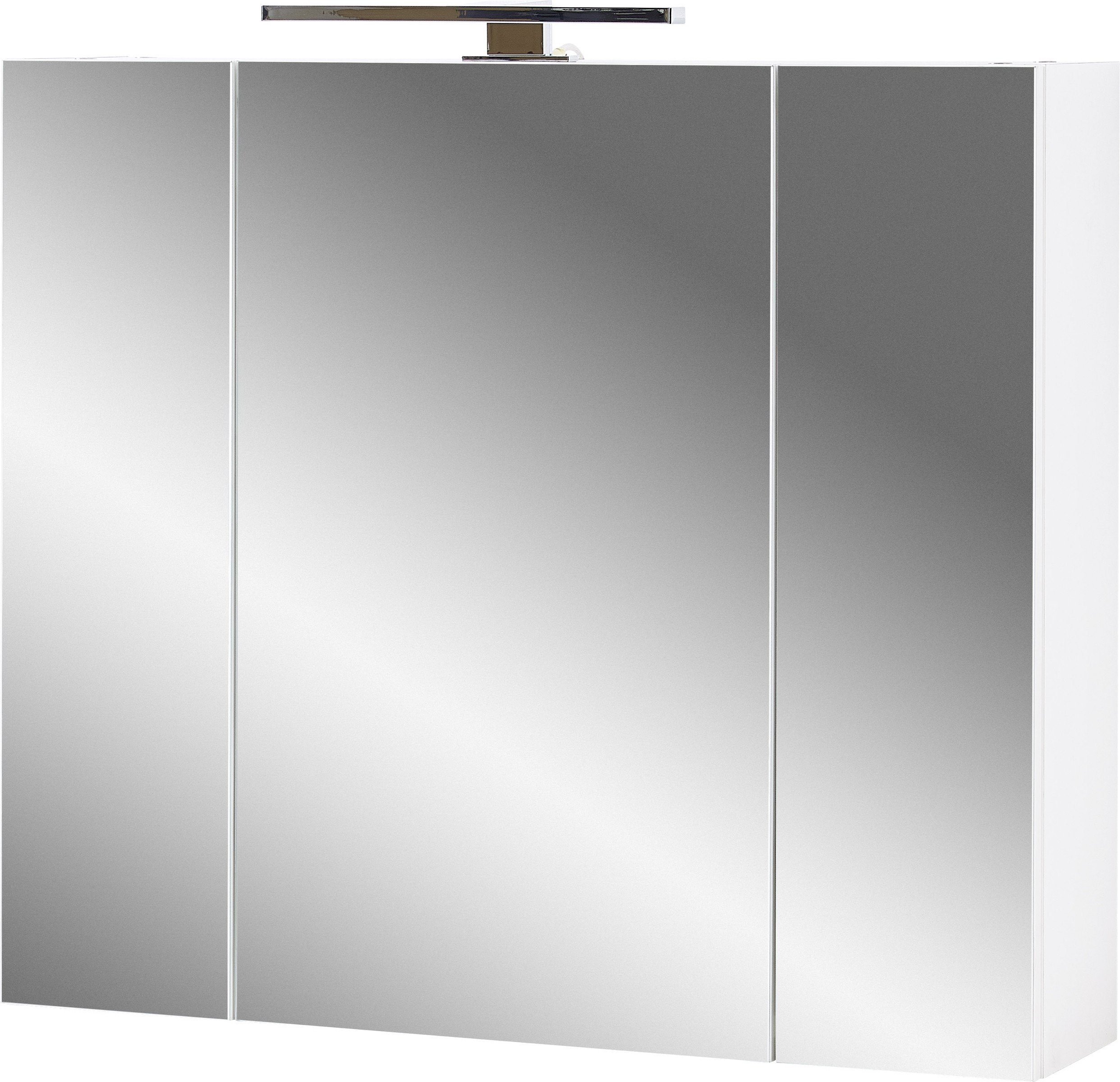 möbelando Spiegelschrank 391 (BxHxT: 76x71x23 cm) in weiss mit 3 Türen und 6 Einlegeböden