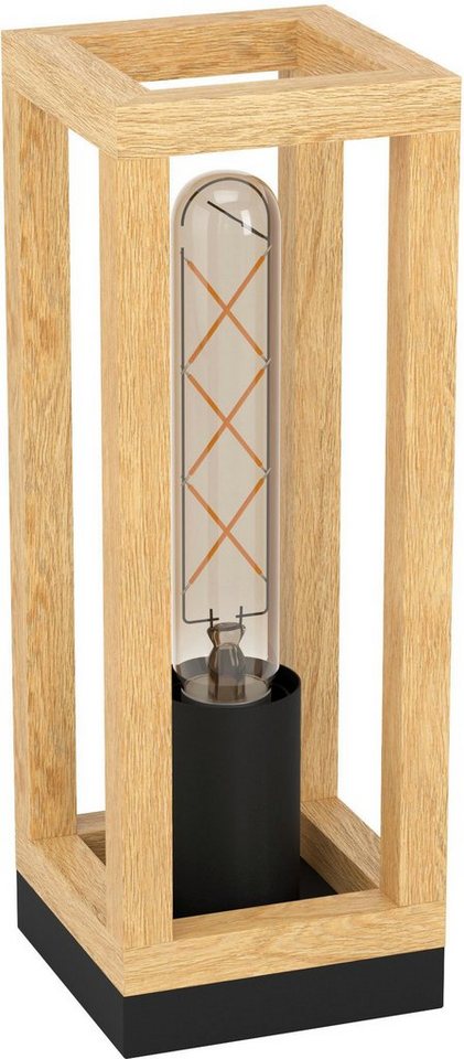 EGLO Tischleuchte NAFFERTON, Leuchtmittel wechselbar, ohne Leuchtmittel,  Tischleuchte in schwarz und braun aus Stahl, Holz - exkl. E27 - 40W