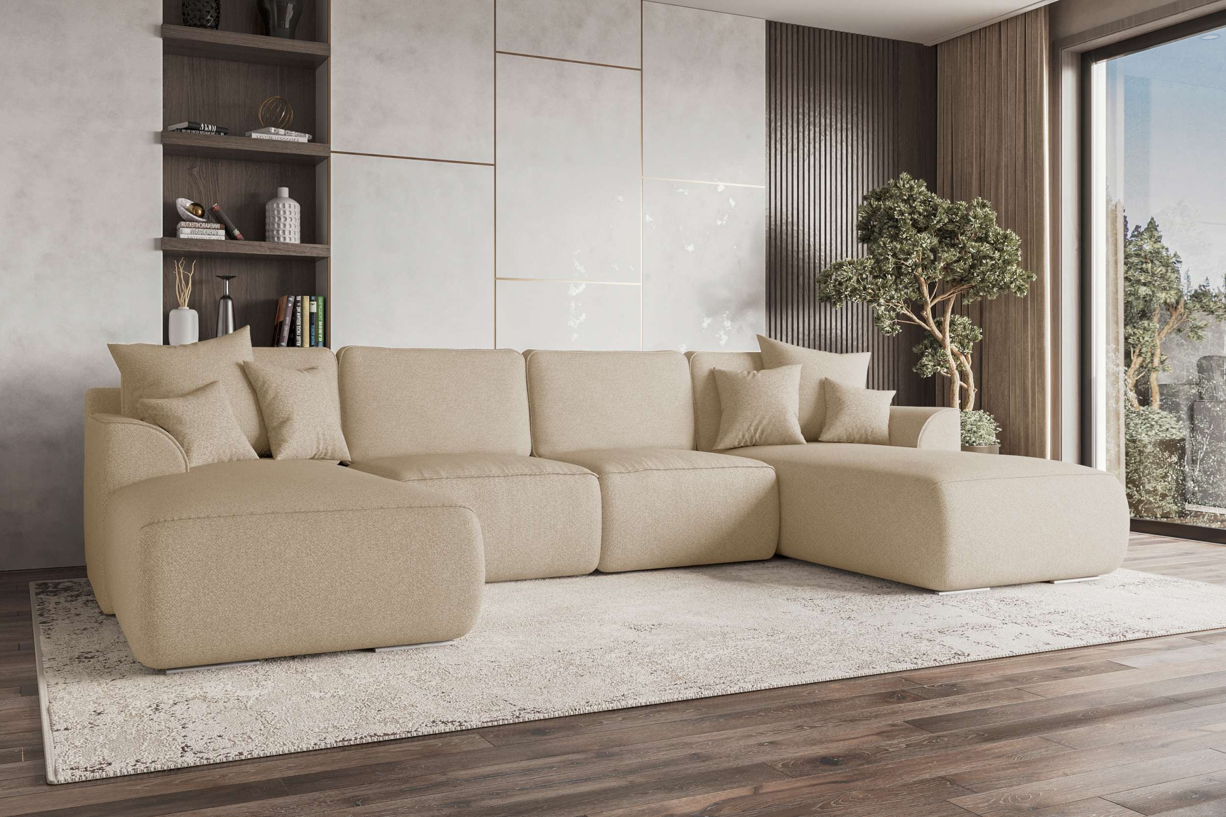 99rooms Wohnlandschaft Gusto, Sofa, U-Form, mit Schlaffunktion, mit abnehmbaren Kissen, Bezug - Strukturstoff NEVE