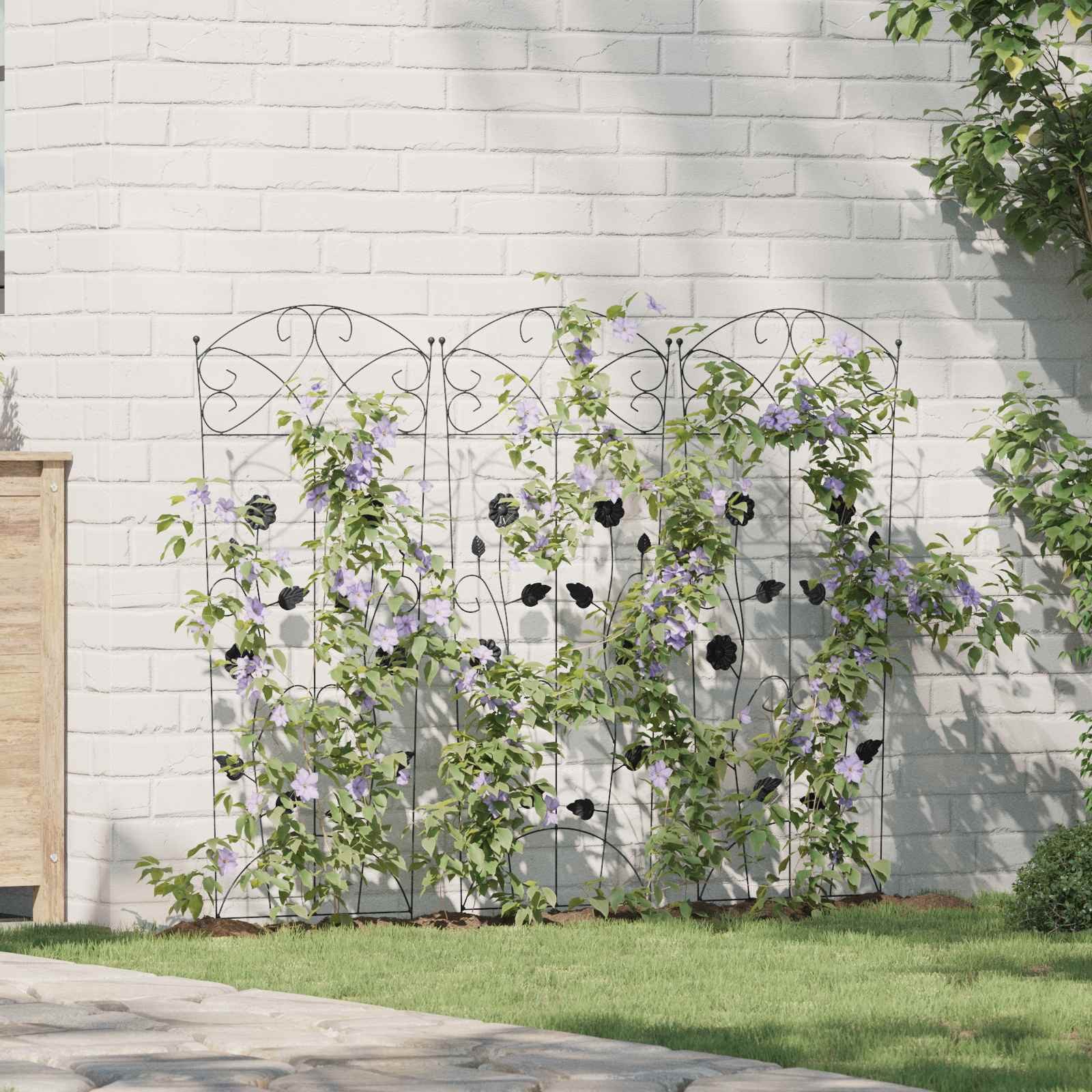 vidaXL Pergola Gartenzaun 3 stk. Schwarz 110,5 x 42,5 cm Stahl, (3-tlg) – Bild 2 von 5