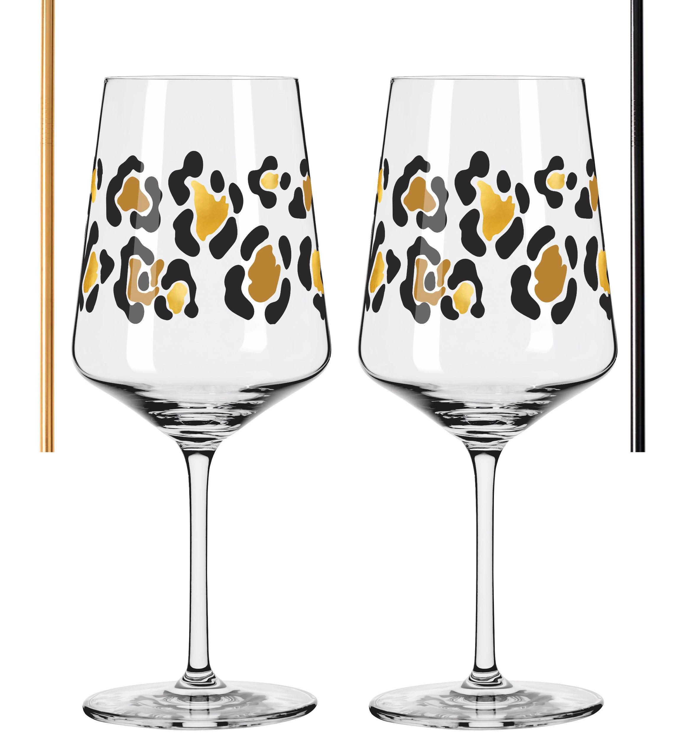 Dekomiro Gläser-Set RITZENHOFF 4er Set 2 Cocktailgläser Leo Muster mit 2 Glastrinkhalmen, 4-tlg., Glas, 4 teilig