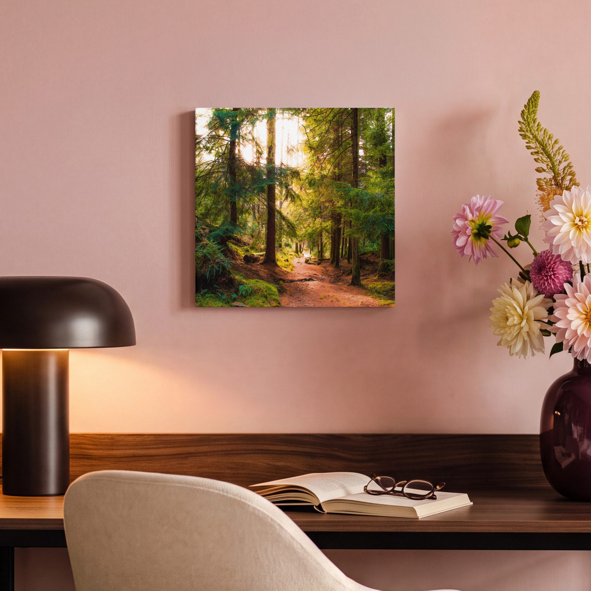OneMillionCanvasses® Leinwandbild Wald - Weg - Bäume - Grün - Sonne - Natur, Fotodruck (1 St), Leinwand Canvas Wandbild, Wanddekoration 20x30 cm – Bild 4 von 5