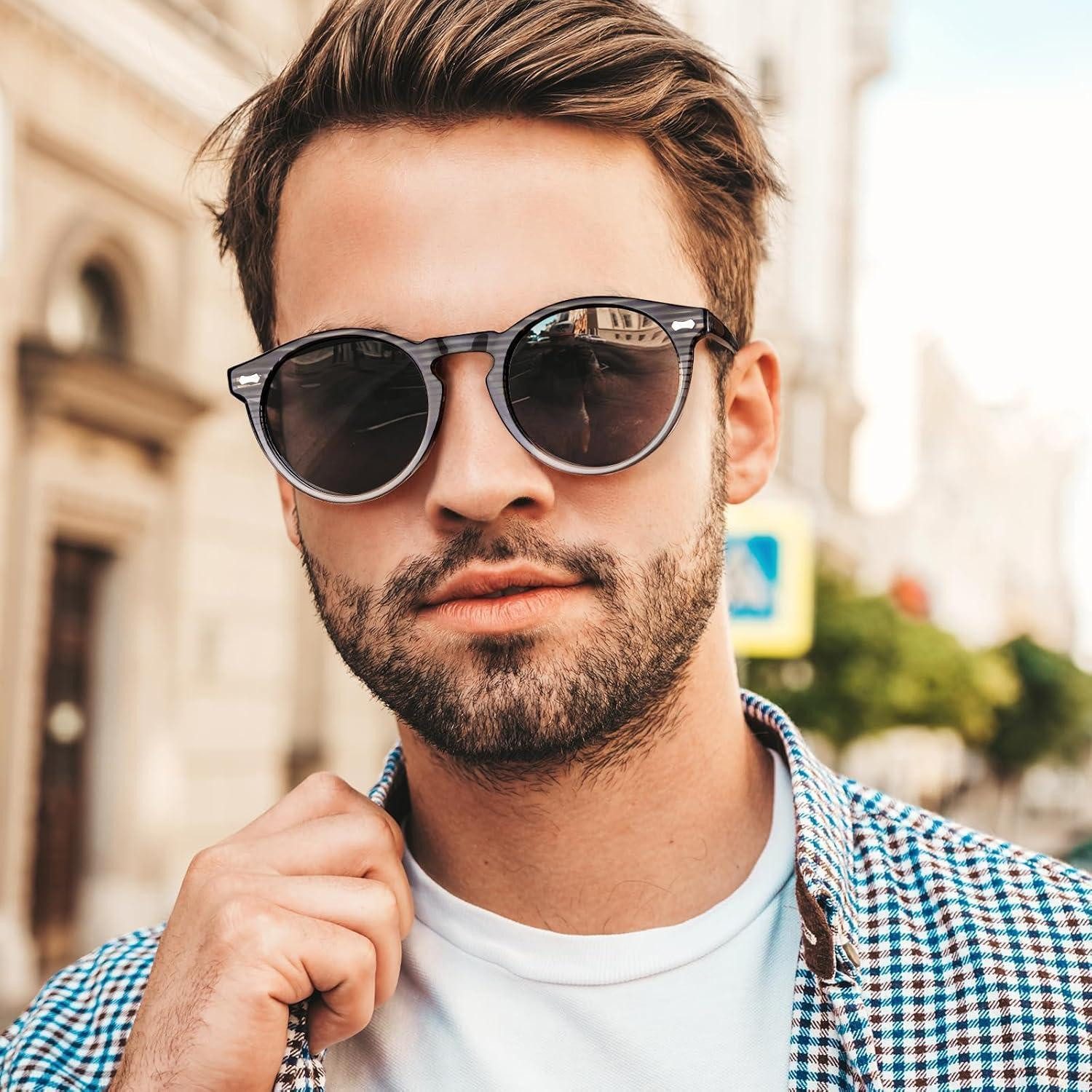 LuxusKollektion Retrosonnenbrille Sonnenbrille Herren Polarisiert Retro Acetat H14-zebras; Graue Linsen
