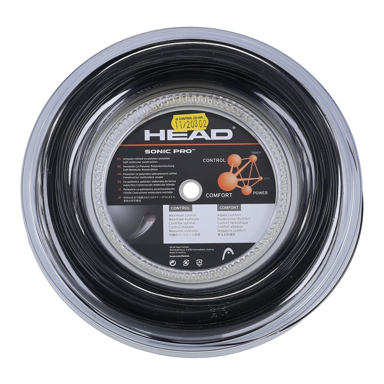 Head Tennissaite Sonic Pro (Haltbarkeit) schwarz 200m Rolle, Saitendicke: 1.30
