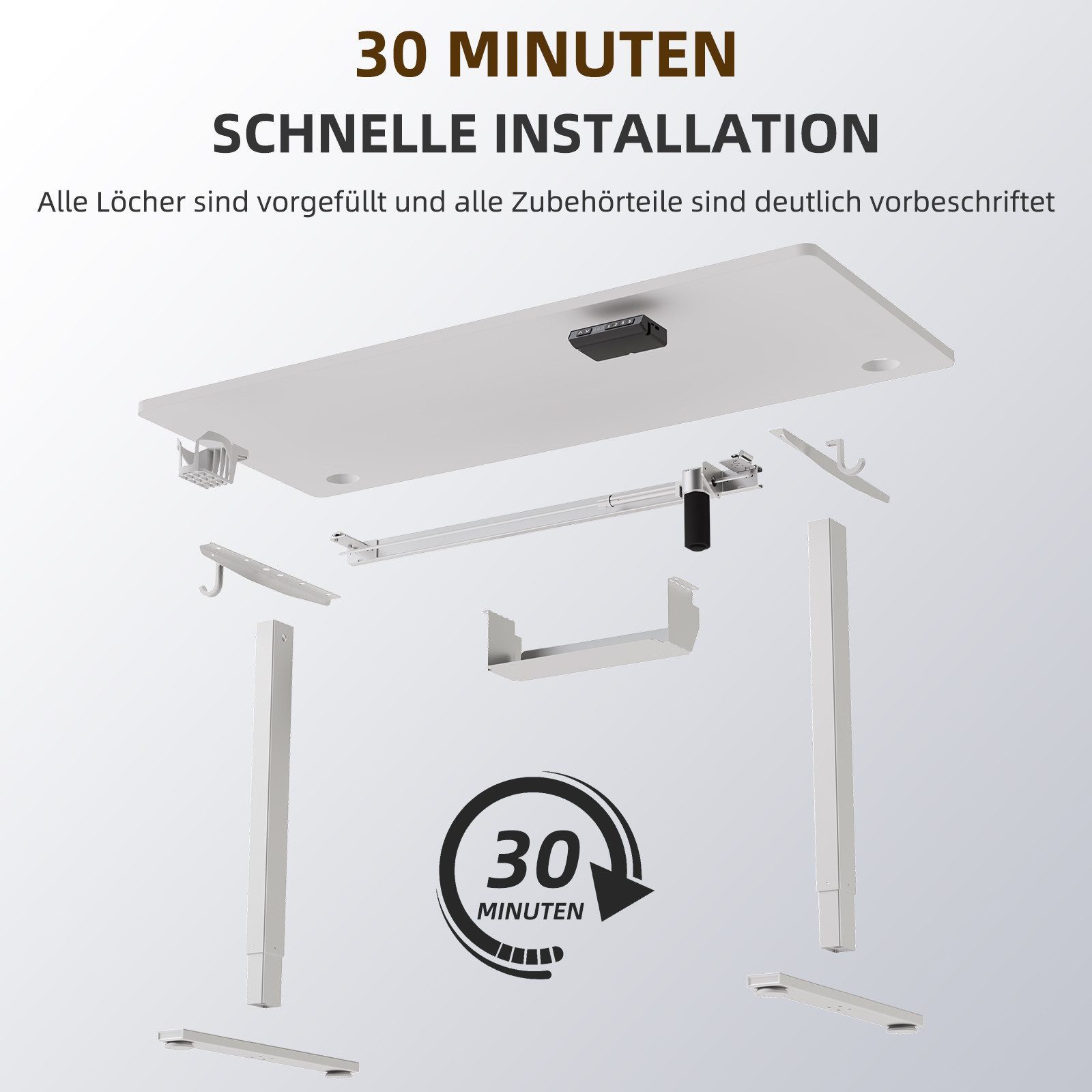 HOMAVO Schreibtisch Elektrisch höhenverstellbarer Schreibtisch Memory-Funktion (Sitz-/Steh-Erinnerung), USB/Typ C,Länge 120 cm, 140 cm, zwei Größen (18 mm Schreibtischplatte)