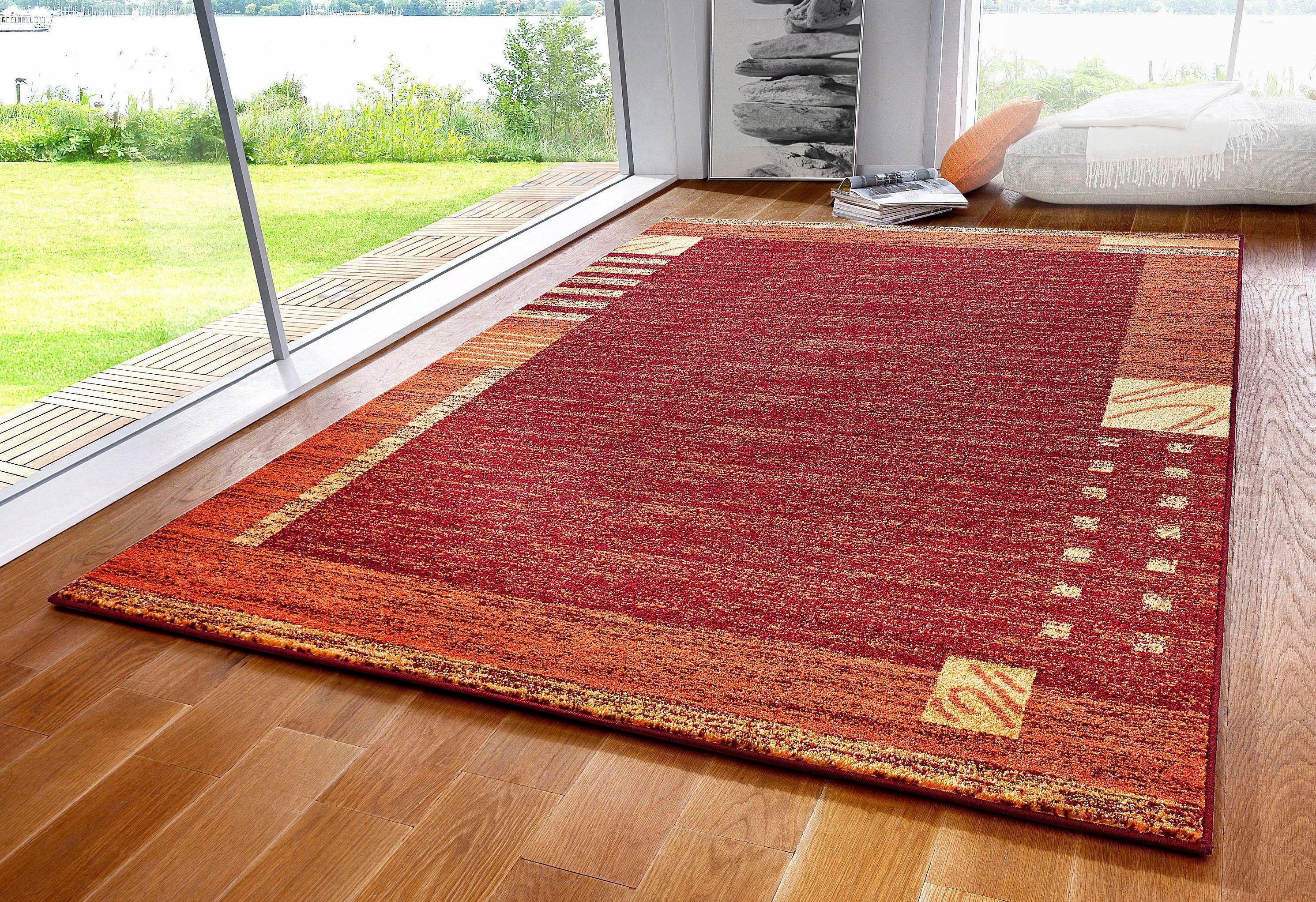 my home Teppich Jonas, rechteckig, Höhe: 8 mm, flacher Teppich, Kurzflor, Weich, Pflegeleicht, Elegant, Bordüre