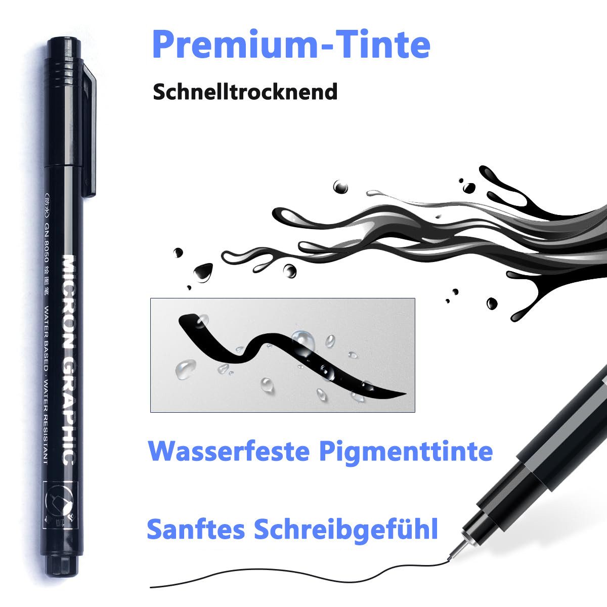 FOUORTUNATE-BEE Fineliner Schwarz Stifte 12 Stück Fineliner Set Schwarz Wasserfest Tuschestifte, (zum Skizzieren, Permanent Pigment Liner zum Bullet Journal, 12-tlg., Künstler Illustration, Tchnische Zeichnung)
