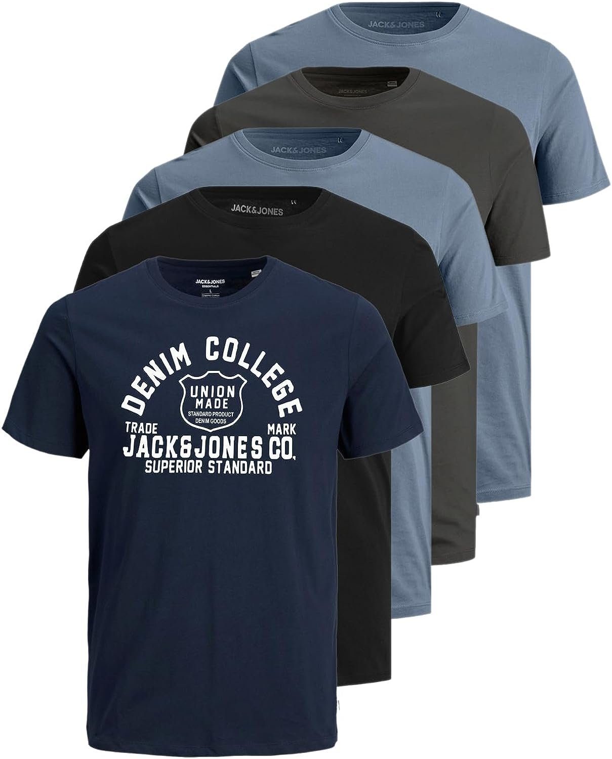Jack & Jones Plus Print-Shirt (Spar-Set, 5er-Pack) Big Size Shirts, Übergröße aus Baumwolle 5er Pack Mix 3
