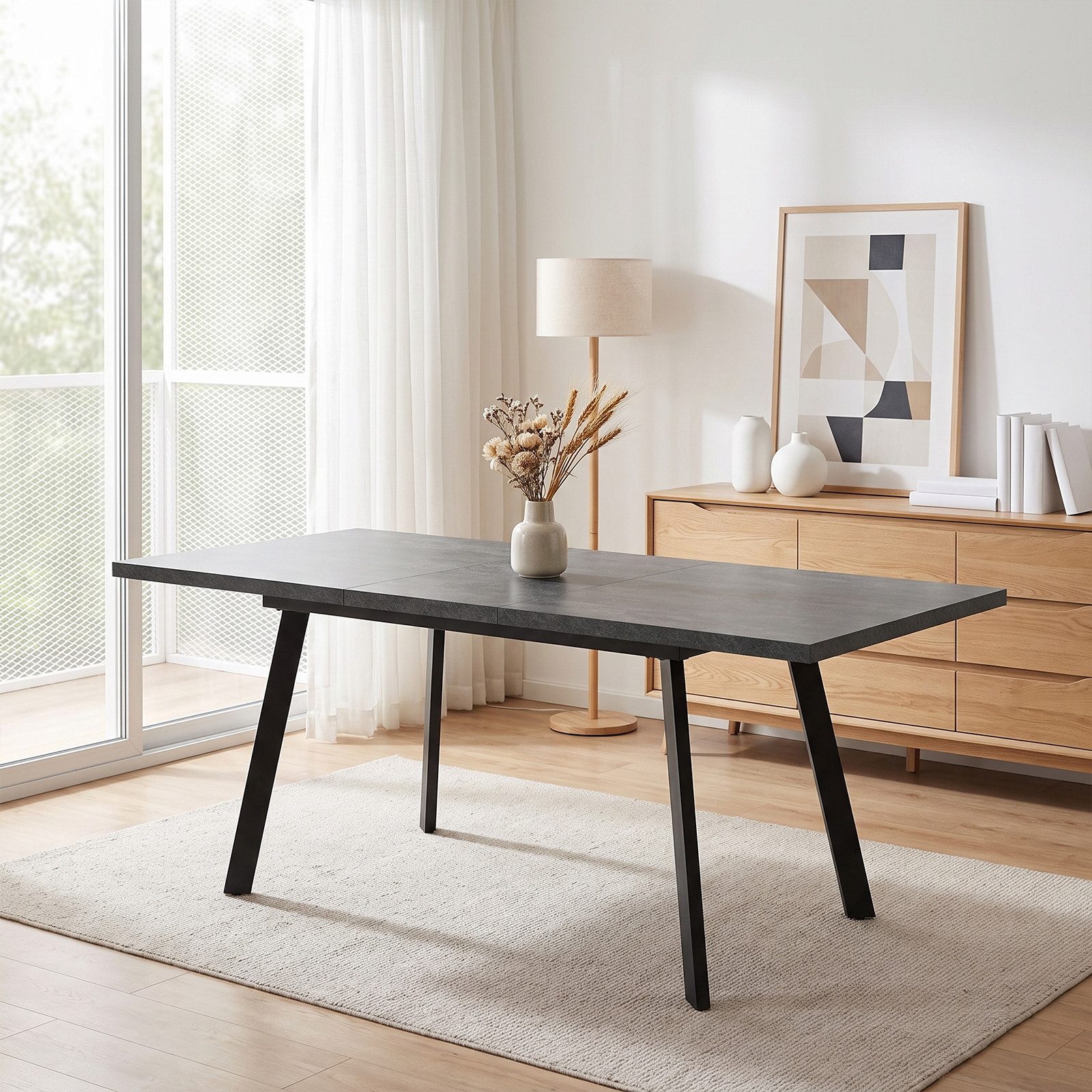 Jiexi Esstisch Ausziehbarer Esstisch 140-180cm MDF Dunkelrhein-Optik