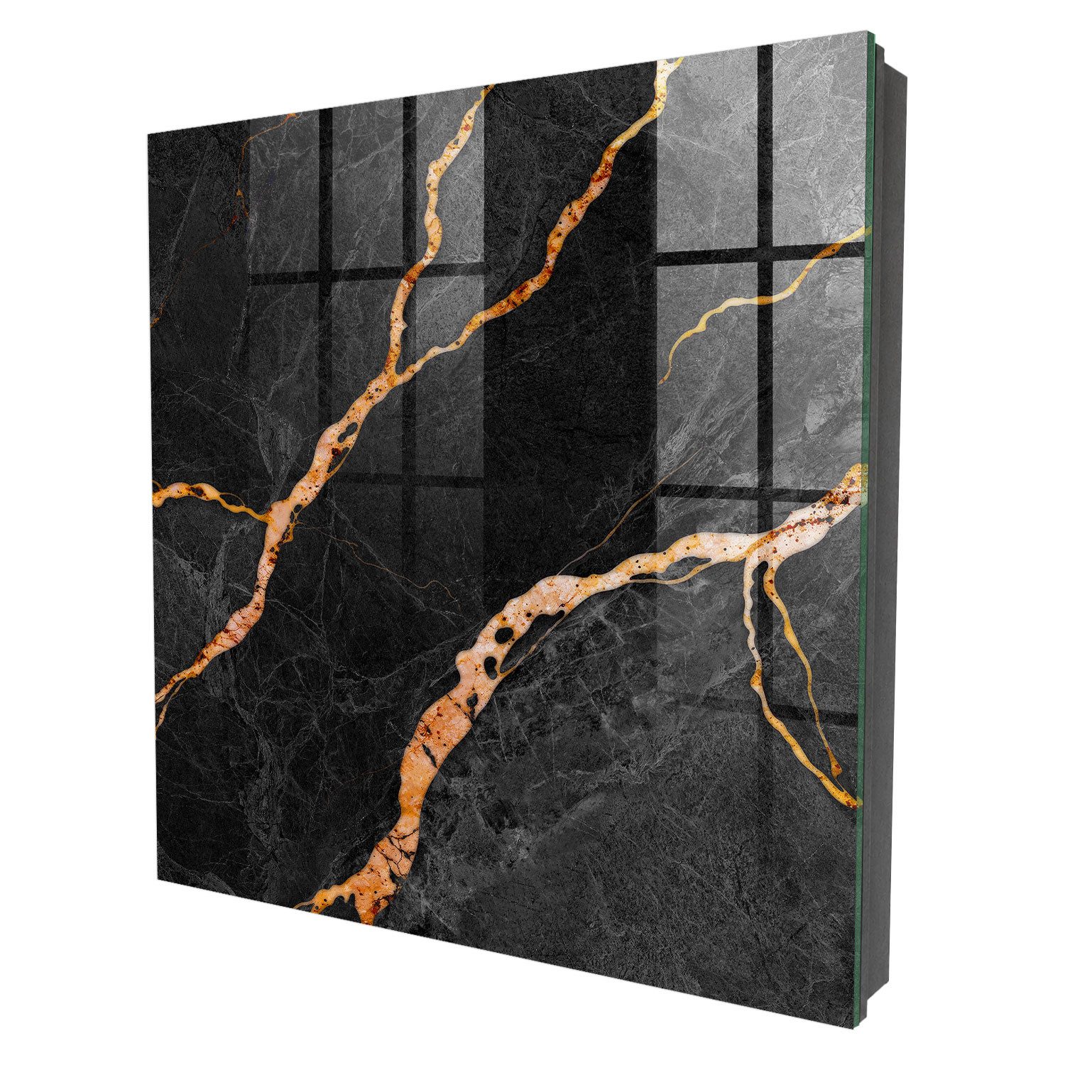 Tulup Schlüsselkasten Dekorativer Schlüsselkasten aus Glas mit modernem Design, Schwarzer und orangefarbener Stein