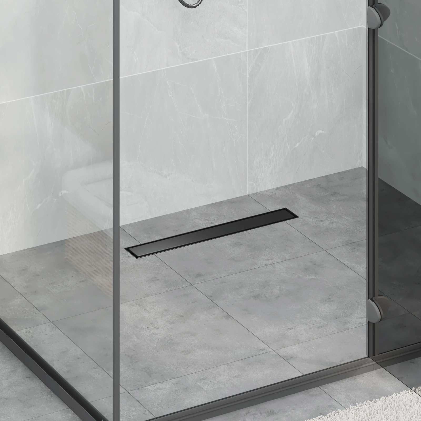 vidaXL Duschrinne Duschablauf 2-in-1 mit 360° Siphon Schwarz 50 cm Edelstahl 304, 1-St.