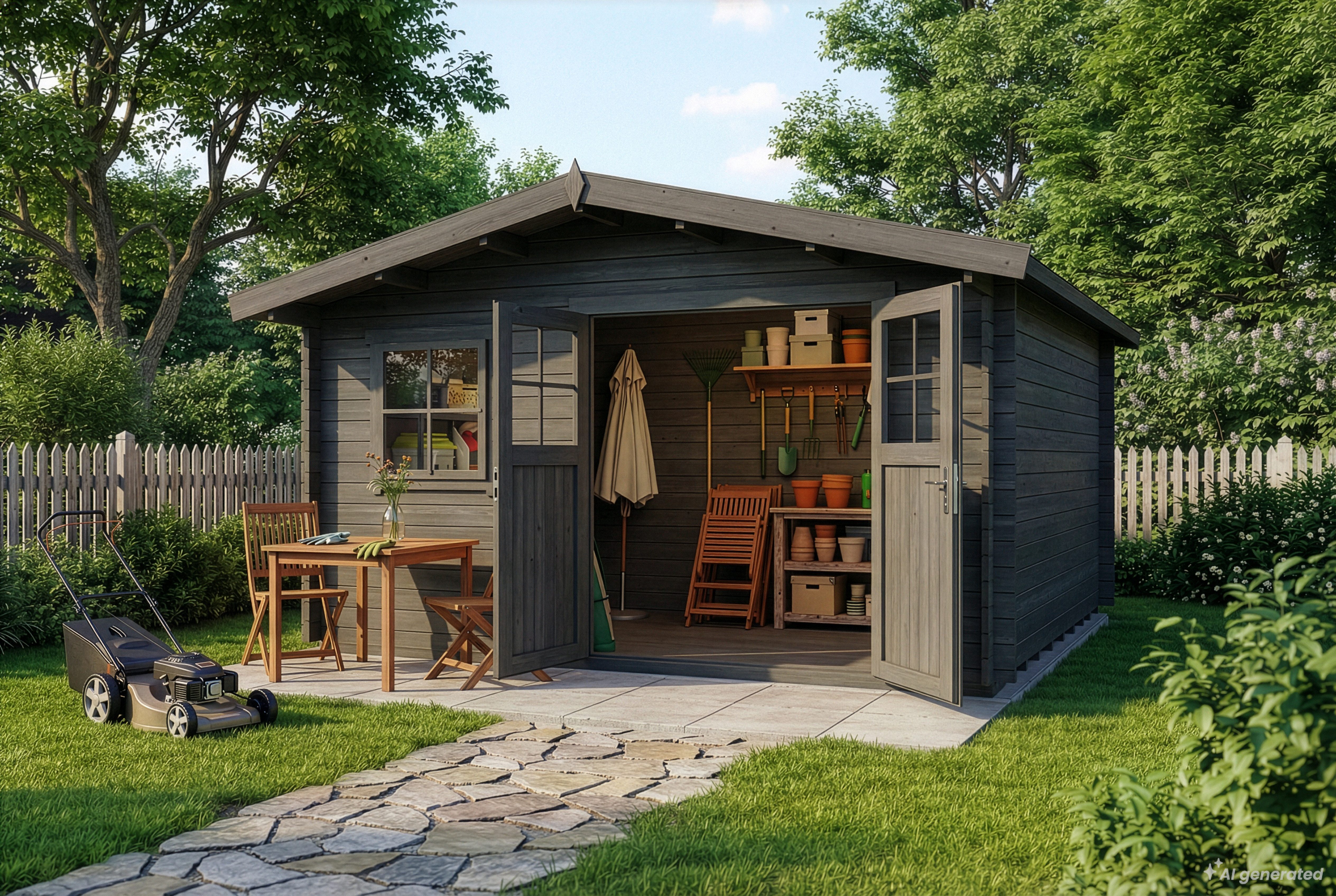Alpholz Gartenhaus Holz Valeria Imprägniert Inkl. Boden 28mm Wandstärke, BxT: 438x427 cm, in Imprägniert (Grau) Inkl. Fußboden mit 28mm Wandstärke
