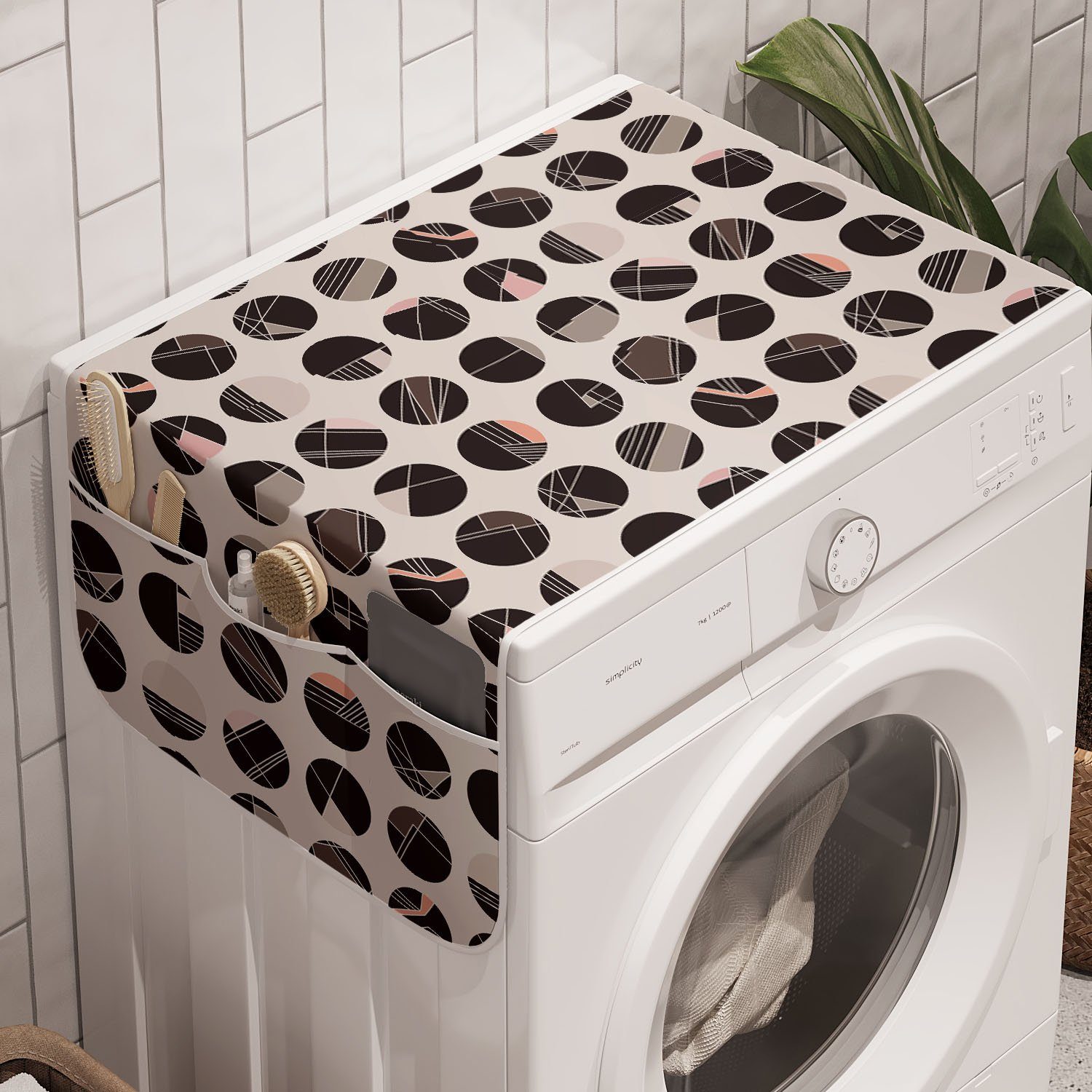 und Theme Modern Abakuhaus Abstrakt Trockner, Waschmaschine für Anti-Rutsch-Stoffabdeckung Badorganizer Geometric
