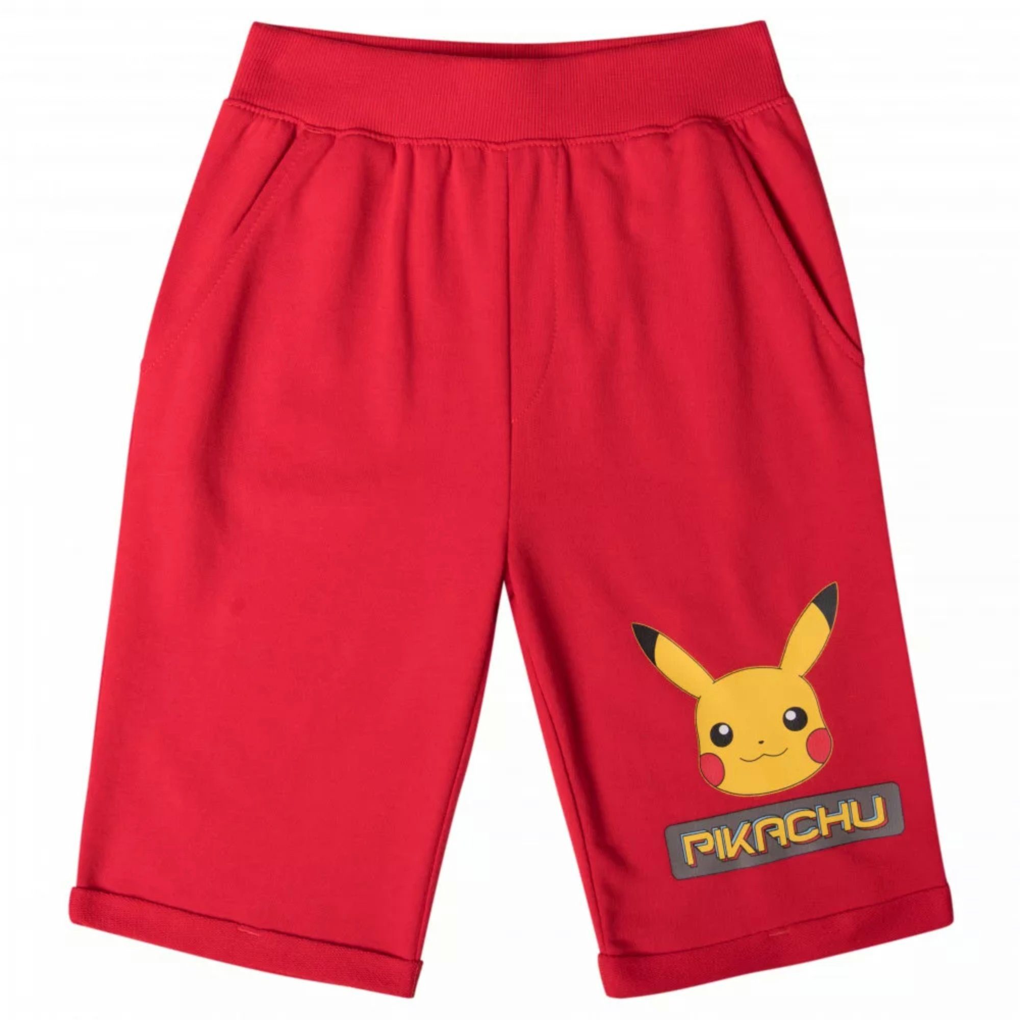 POKÉMON Shorts Pokemon Pikachu Jungen Kinder Sommer Shorts Gr. 110 biis 152, Rot Grau