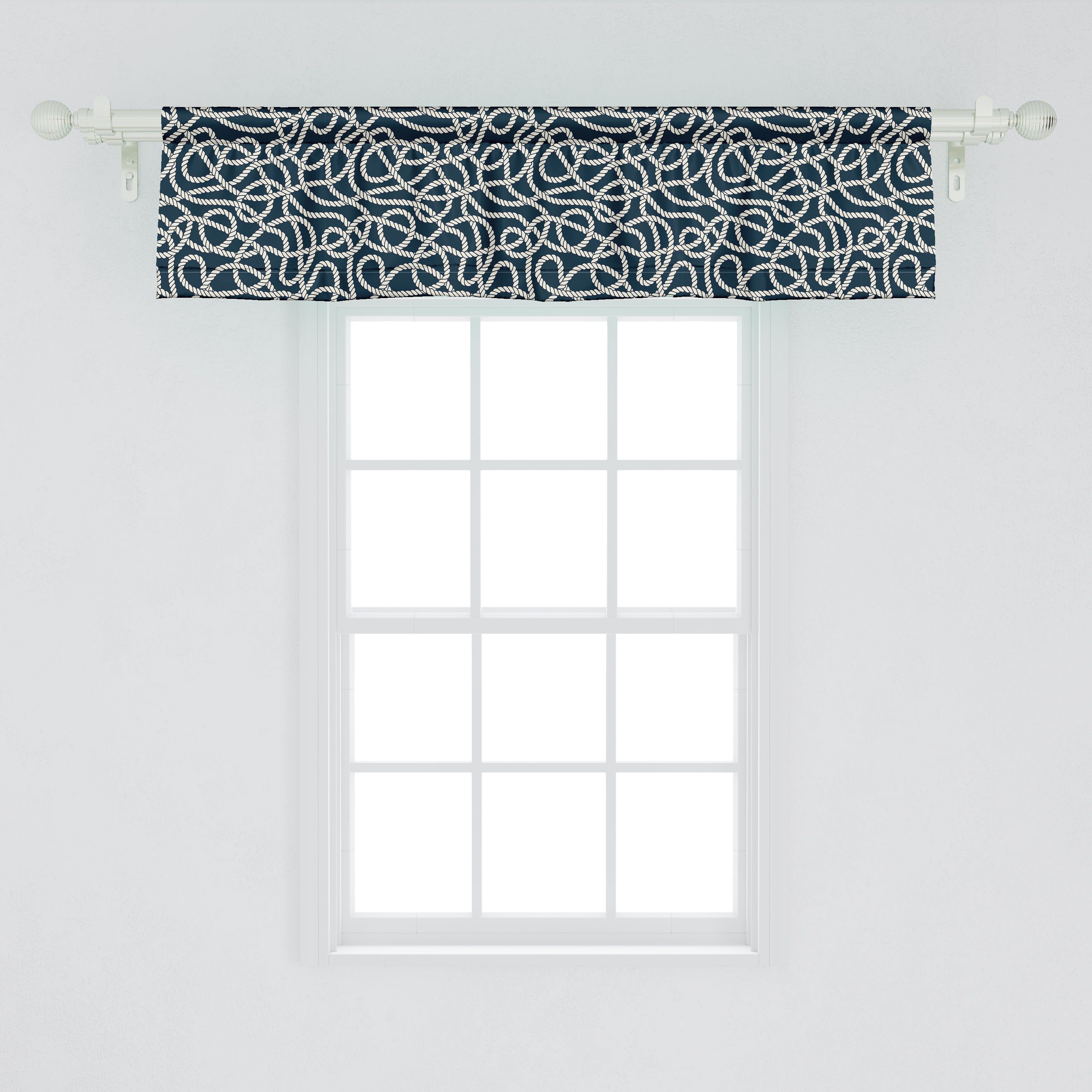 Scheibengardine Vorhang Volant für Küche Schlafzimmer Rope Blau Abakuhaus, Stangentasche, mit Dekor Microfaser, Verschränkte Nautical Marine