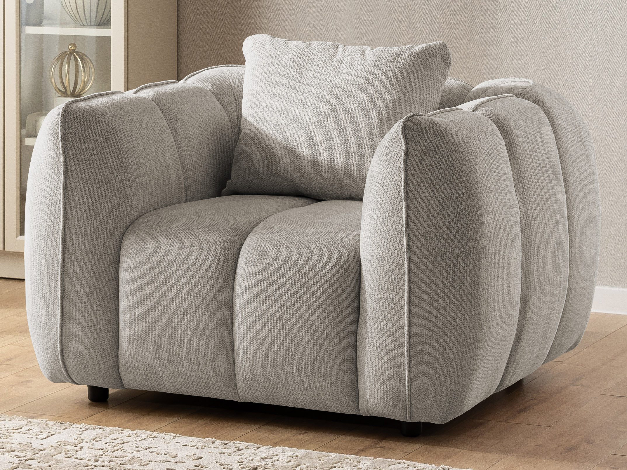 S-Style Möbel Polstergarnitur 3+2+1 Nubira in tief gesteppter Bubble-Optik aus Strukturstoff, mit modernem Design und Wellenfederung – Bild 4 von 5