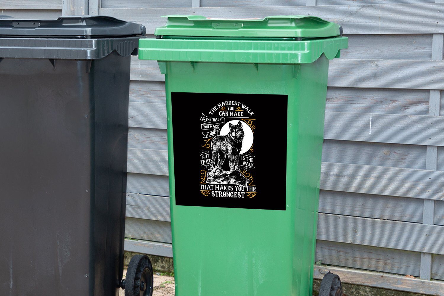 MuchoWow Wandsticker Mülltonne, - Abfalbehälter (1 Tiere Retro St), Container, - Sticker, - Wolf Mülleimer-aufkleber, Zitat