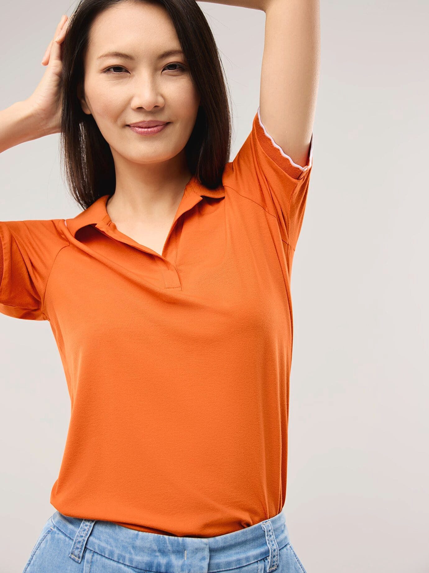 Walbusch Poloshirt Damen Poloshirt Wellenkante Polokragen Stretchkomfort, formstabil und knitterarm, Länge ca. 66 cm
