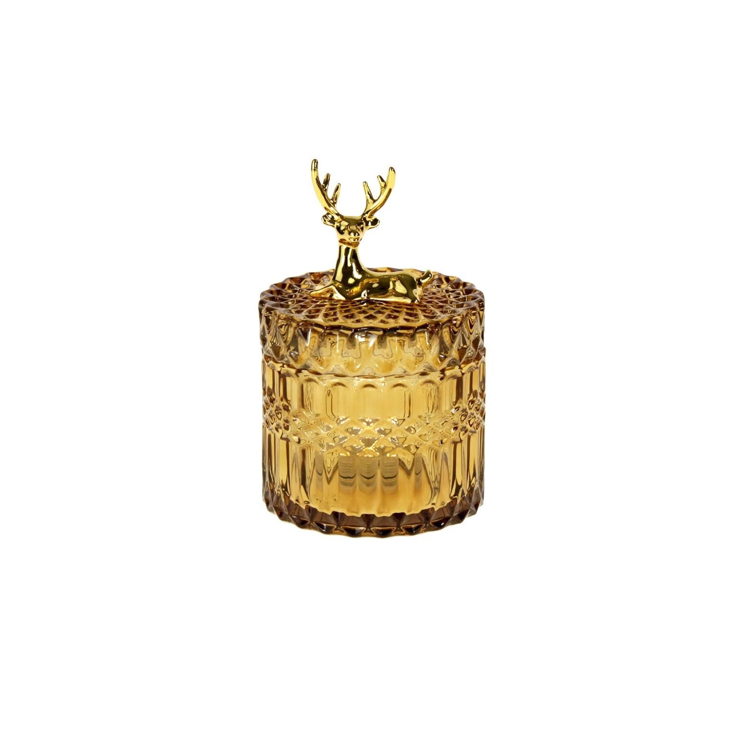 Werner Voß Vorratsdose Glasdose mit Hirschfigur - ocker - 9x9x13,5 cm