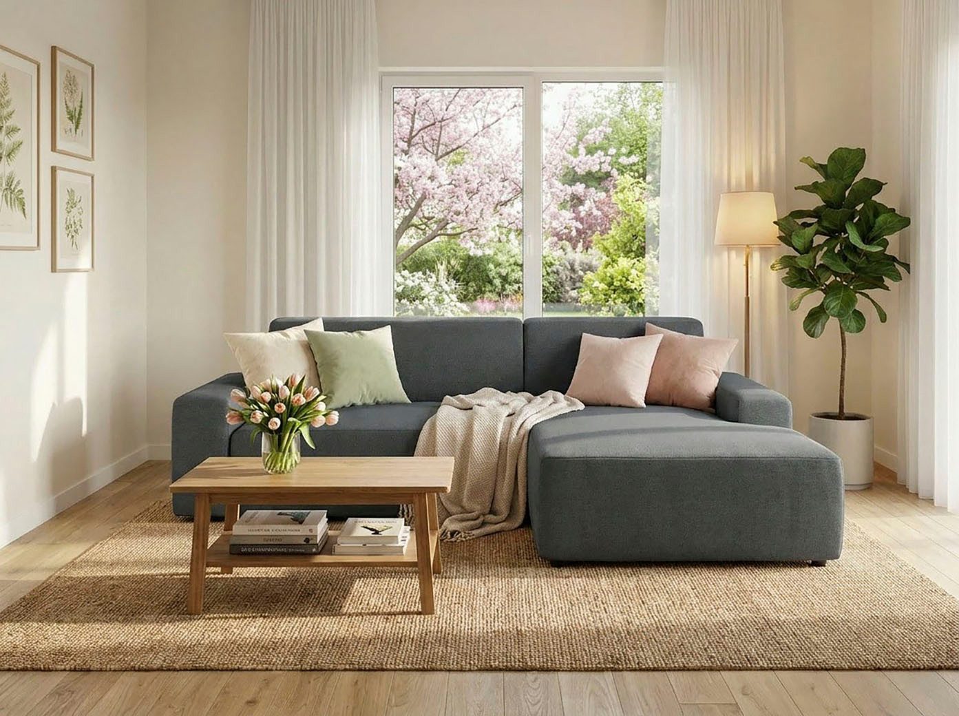 TRENDMANUFAKTUR Ecksofa Wien, wahlweise mit Sitzvorschub und Bettkasten, Breite 246 cm, L-Form, in trendigem Cordstoff