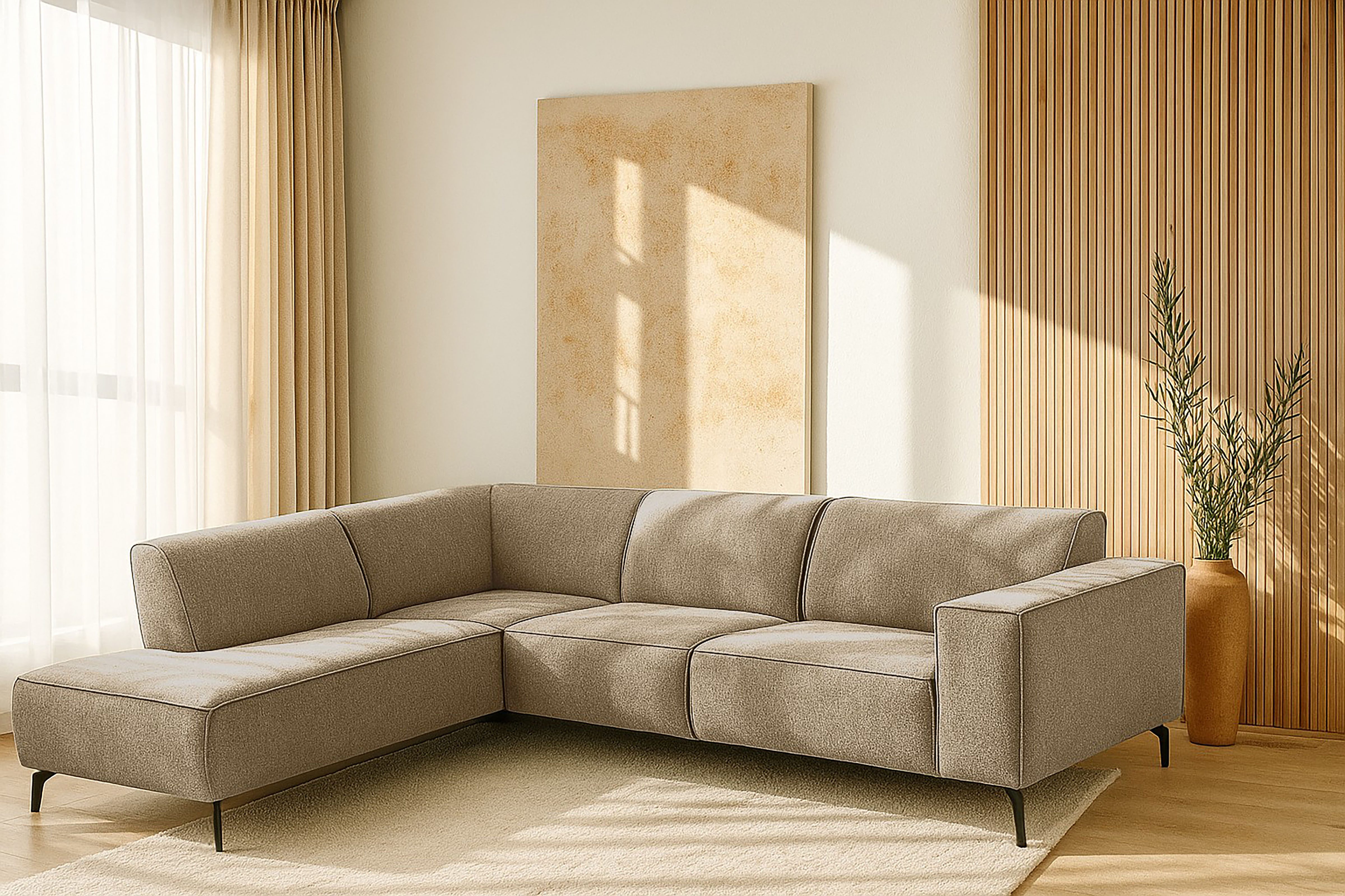 Home affaire Ecksofa LORCAN mit Metallfüßen, Breite 275 cm, weiches Sitzgefühl, Metallfüße, Lederoptik, Struktur, Bouclé