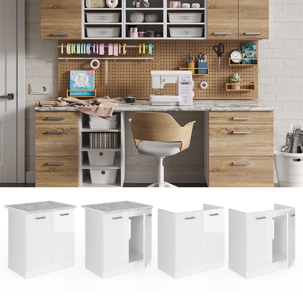 Vicco Schranksystem R-Line, Weiß Hochglanz/Weiß, 80 günstig online kaufen