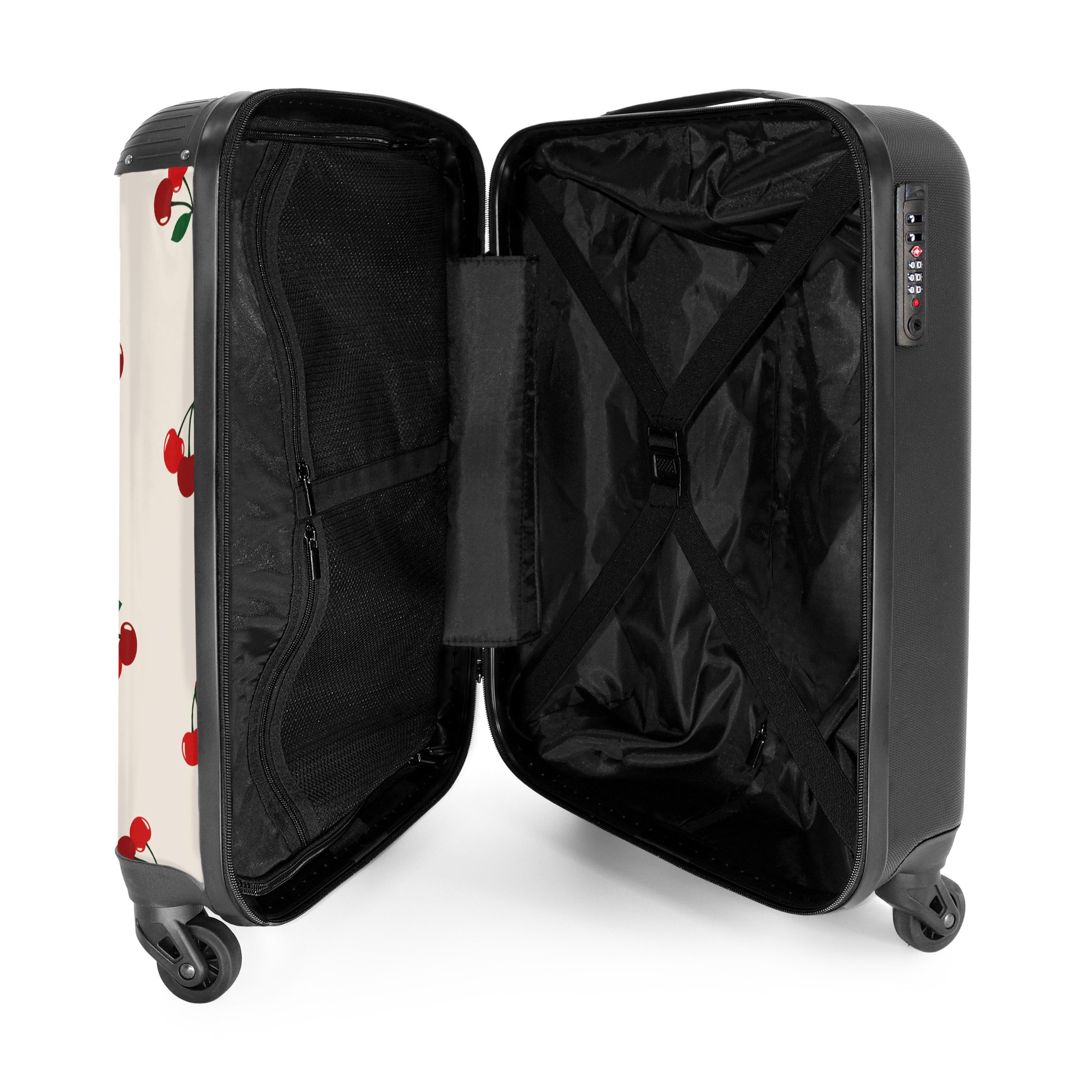 NoBoringSuitcases.com© Hartschalen-Trolley Beigefarbener Hintergrund mit Muster aus großen Kirschen 55x35x20cm, Reisetasche mit Rollen, Koffer Handgepäck Flugze – Bild 4 von 5
