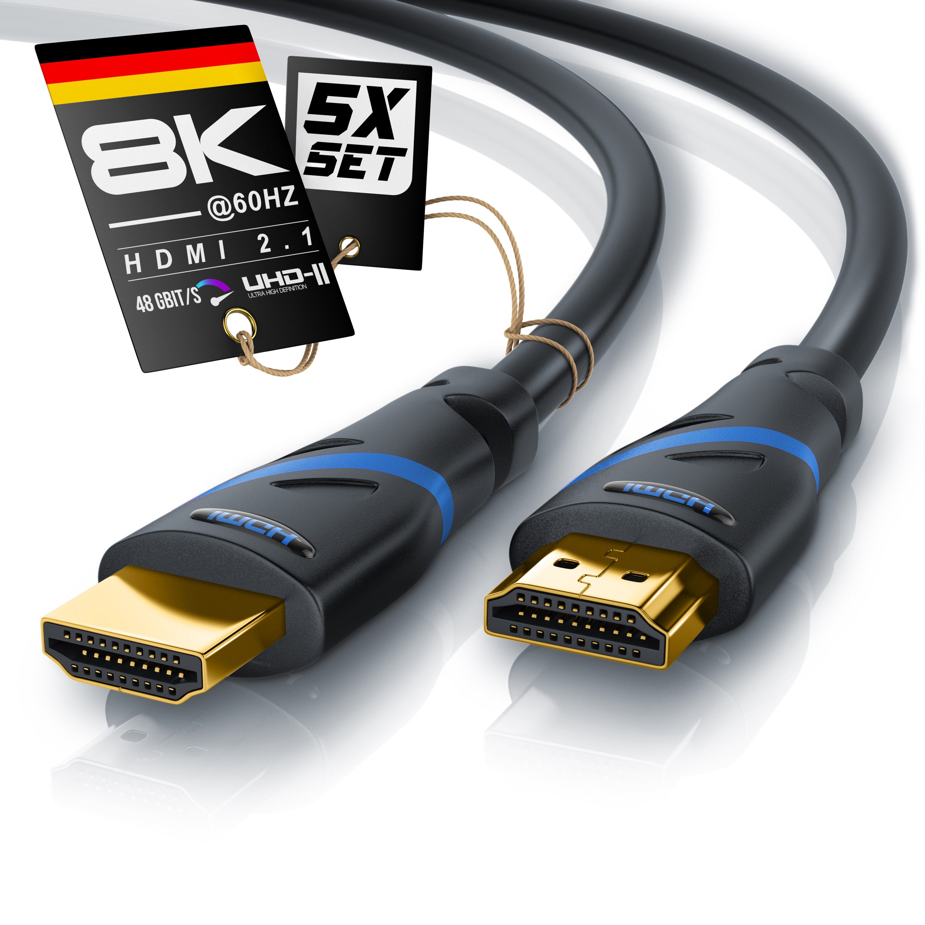 Primewire 5er Set HDMI Kabel 2.1 8K 1m Ethernet vergoldet HDMI-Kabel, 2.0b, HDMI Typ A (100 cm), CEC, HDCP, ideal für TV, PC, Konsole und Beamer, Streaming und Gaming