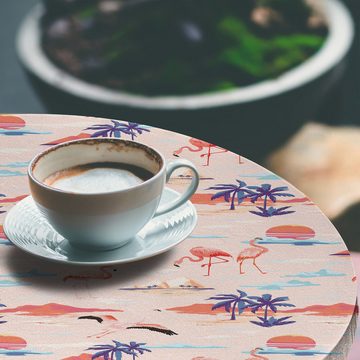 Abakuhaus Tischdecke Rundum-elastische Stofftischdecke, Exotische Flamingo Vögel auf Pastell-Kunst