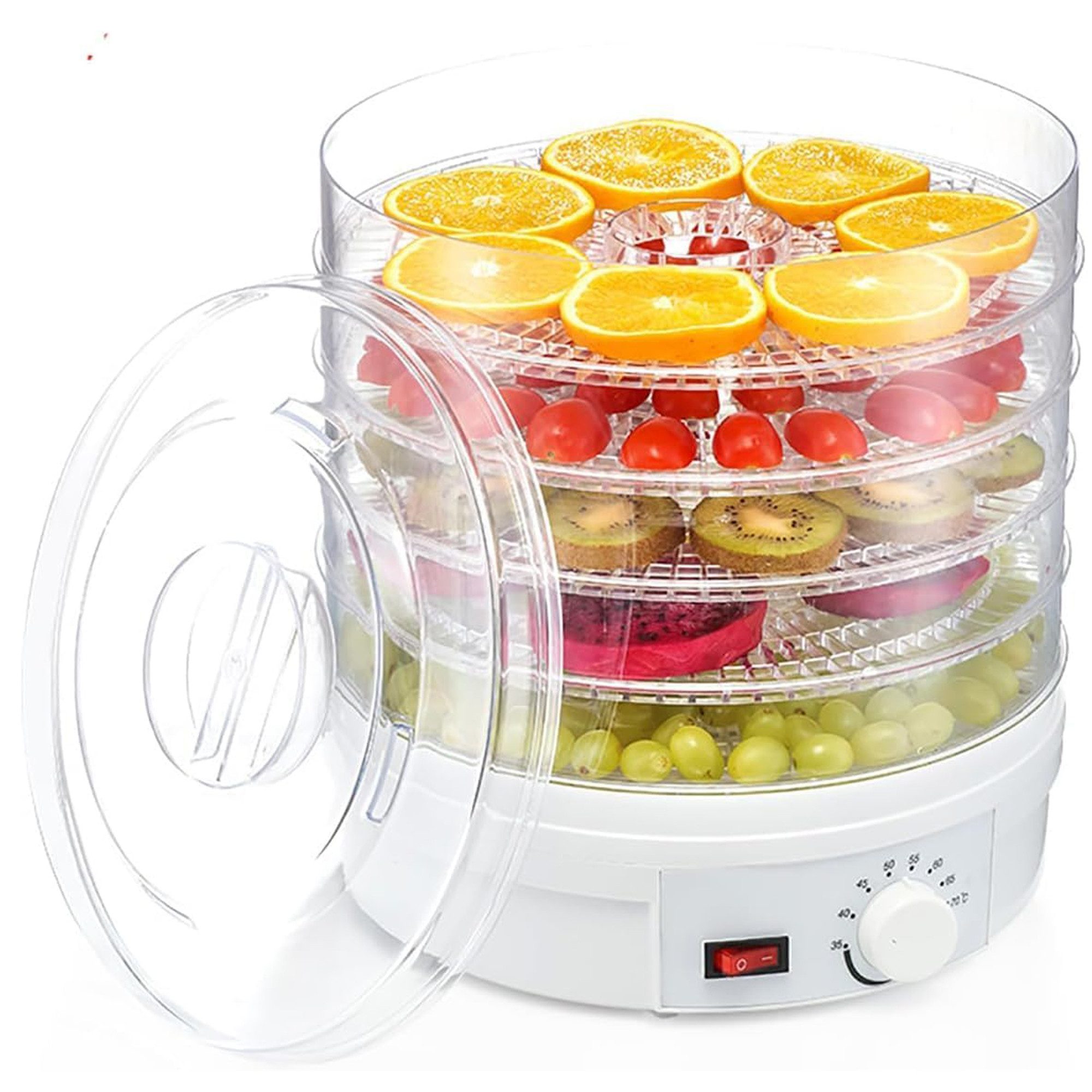 ibettertec Dörrautomat Dörrgerät mit 5 Einlegefächer, Dörrautomat mit Temperaturregler 350 W, 5 Etagen, 5 Etagen Dehydrator,Obsttrockner für Obst,Fleisch,Kräuter,BPA-frei
