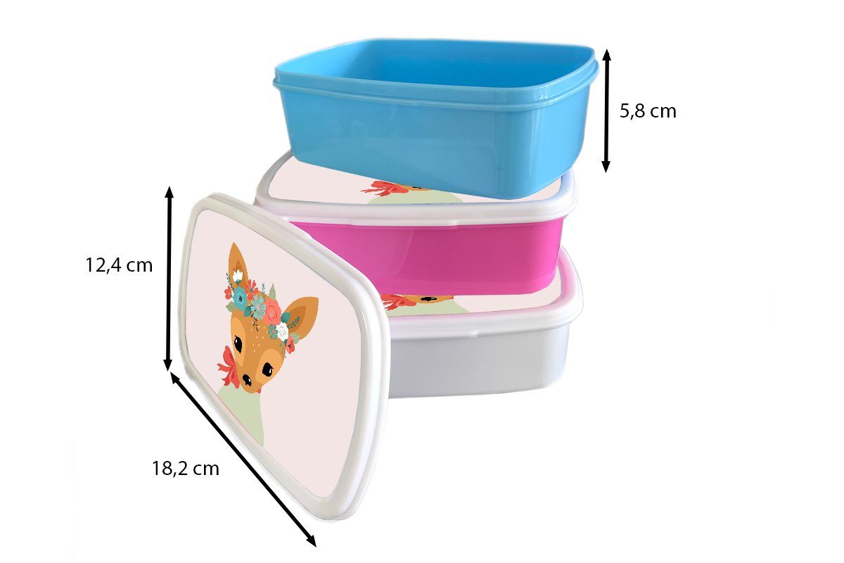 MuchoWow Lunchbox Hirsche - Pastell rosa Brotdose Brotbox Blumen, Kunststoff Snackbox, (2-tlg), Kunststoff, Erwachsene, für Mädchen, Kinder, 