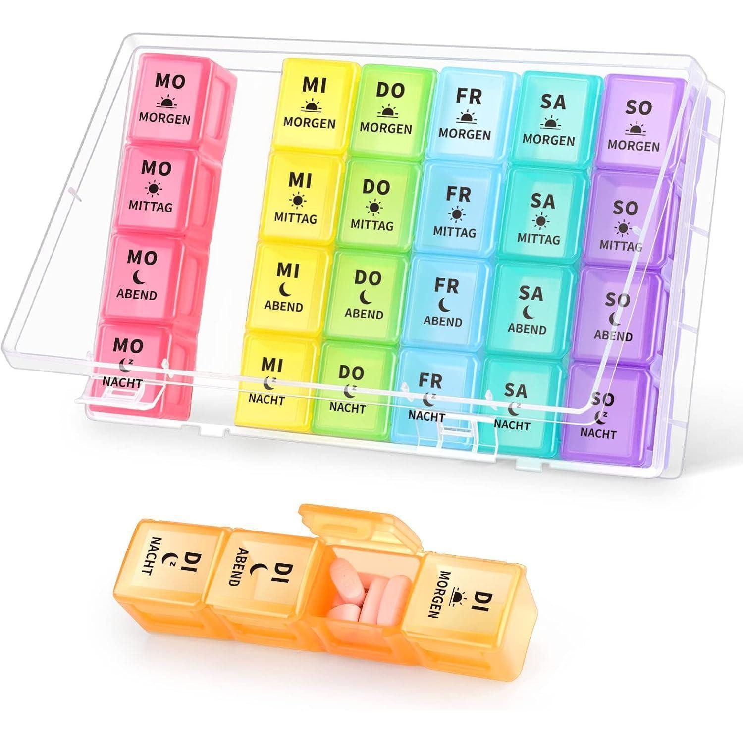 Pillendose Tablettenbox 7 Tage Pillendose Große Fächer Medikamentenbox 4 Fächer