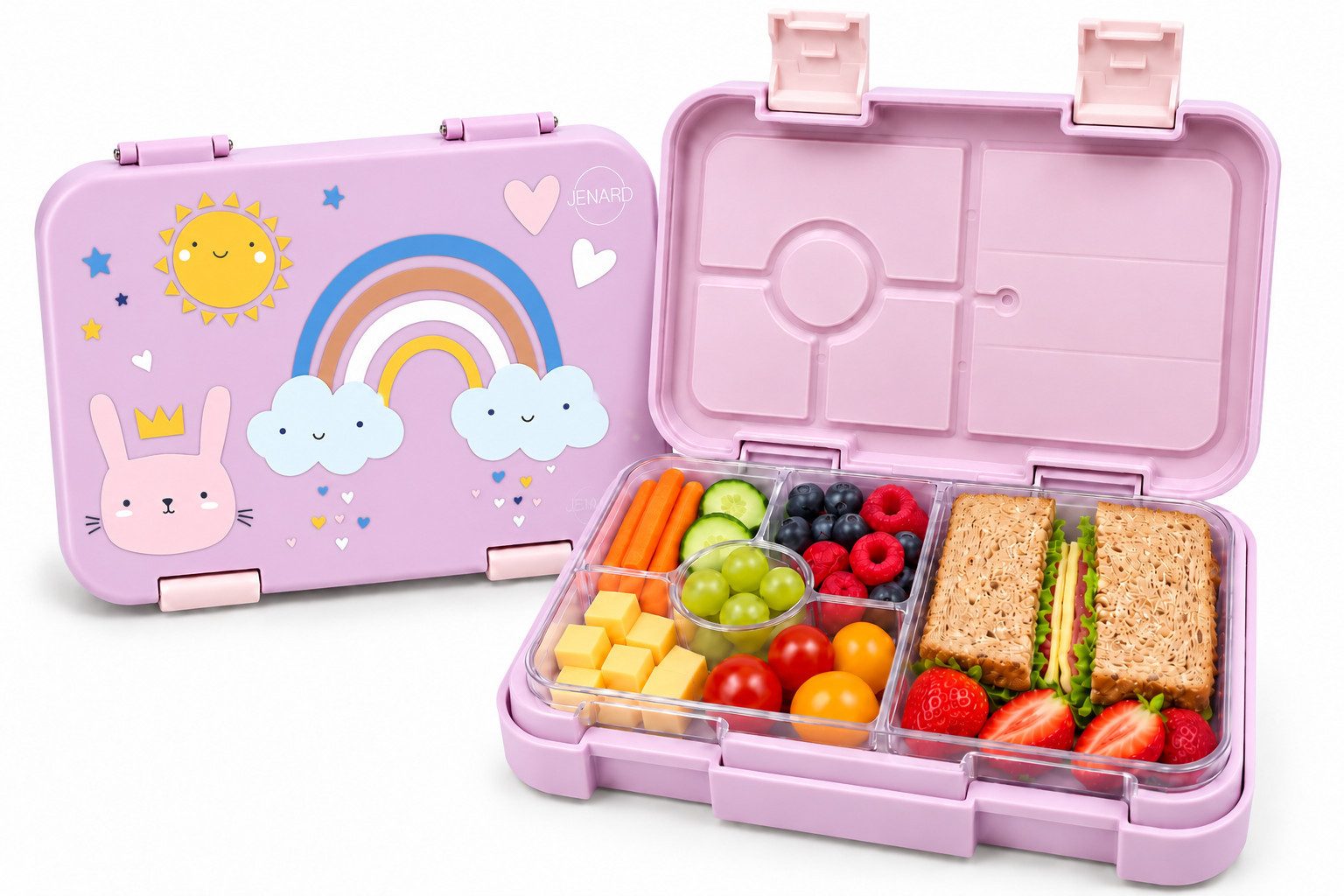 JENARD Lunchbox Brotdose Kinder mit 7 Fächern – Bento Box für Schule & Kindergarten, PP, Tritan, Auslaufsicher, BPA-frei, herausnehmbarer Einsatz, kindgerecht