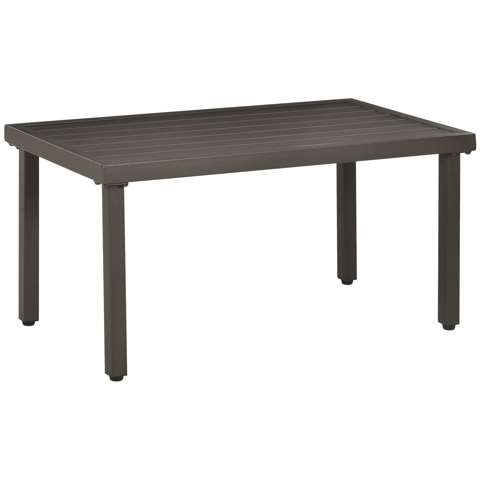 Outsunny Beistelltisch Rechteckiger Kaffeetisch, Gartentisch für Balkon, Terrasse (Couchtisch, 1-St., Gartentisch mit Holzoptik), Stahl, Braun, 91 x 51 x 46 cm