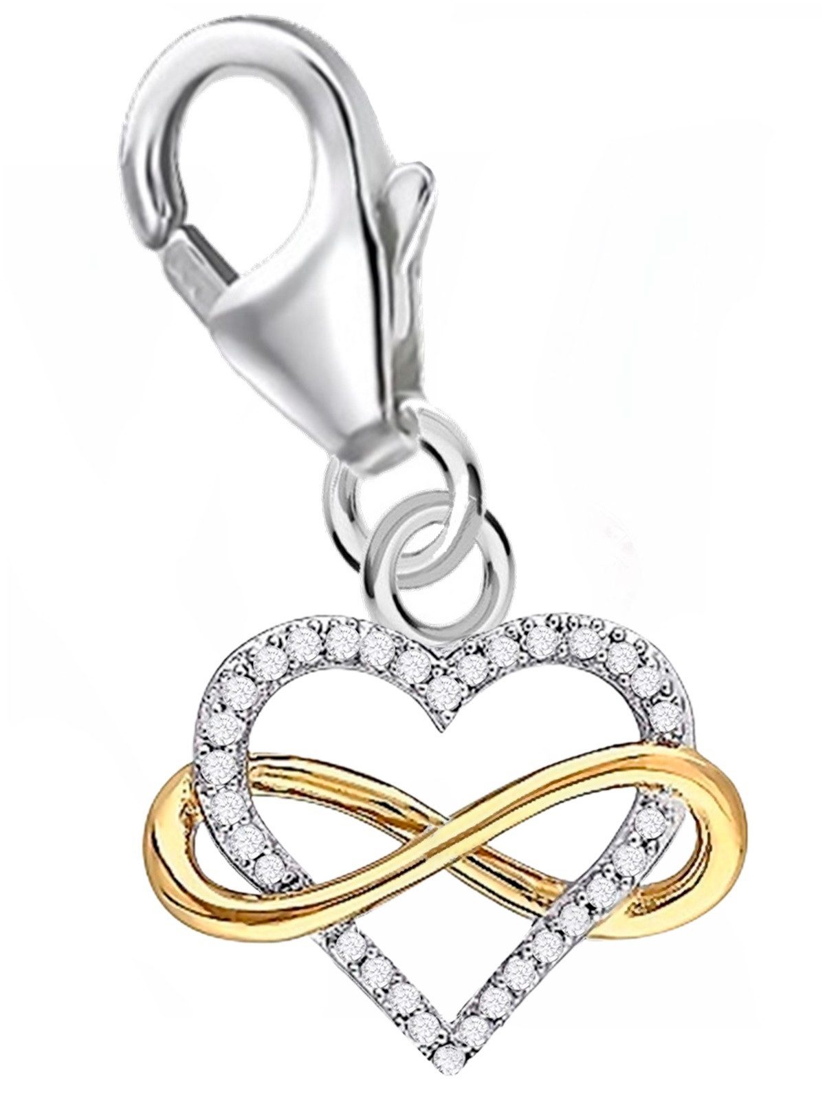 Goldene Hufeisen Charm Herz Zirkonia Herz Charm 925 Sterling-Silber Unendlichkeit Anhänger, Gelbgold vergoldet