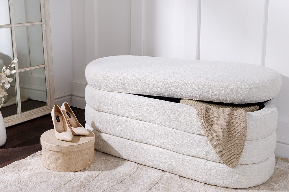 riess-ambiente Sitzbank VOGUE 115cm creme weiß (Einzelartikel, 1-St), Wohnzimmer · Bouclé · rund · mit Stauraum · Scandinavian Design