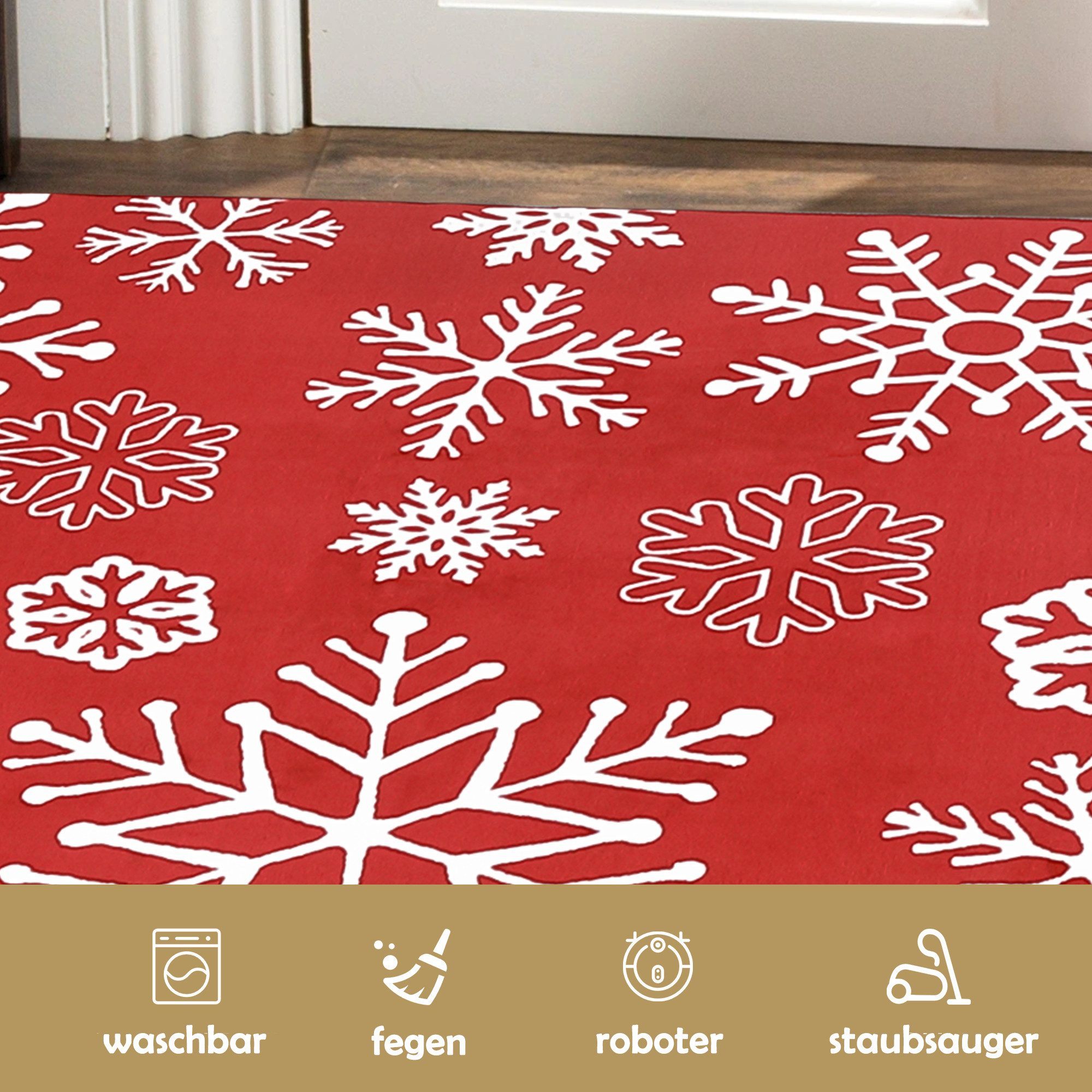 GarveeMore Teppich Schneeflocke, rechteckig, Höhe: 7 mm, festliche Winterde günstig online kaufen