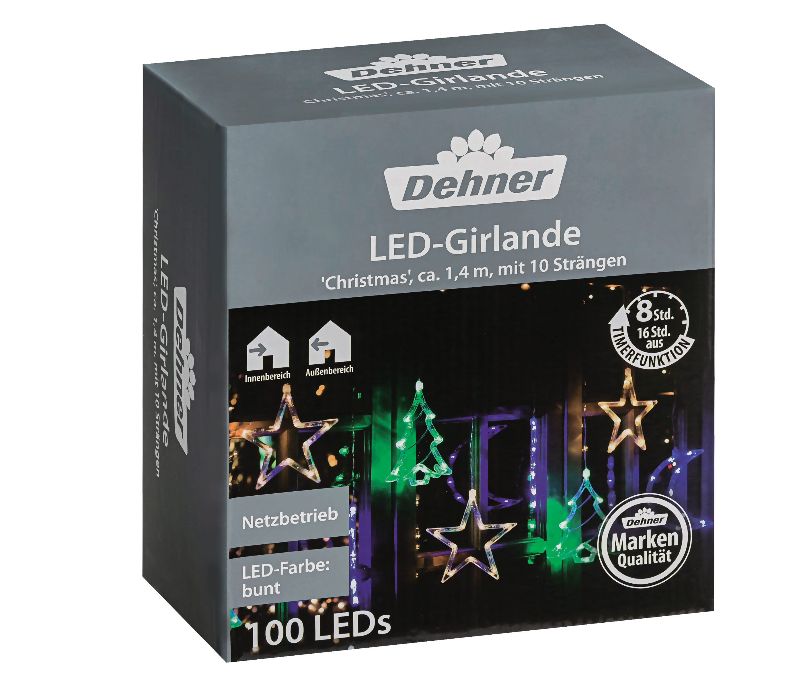 Dehner Lichterkette LED Girlande, bunt, 140 cm, für Indoor/Outdoor, Festliche Dekoration für Haus und Garten mit Sternen, Monden, Tannen