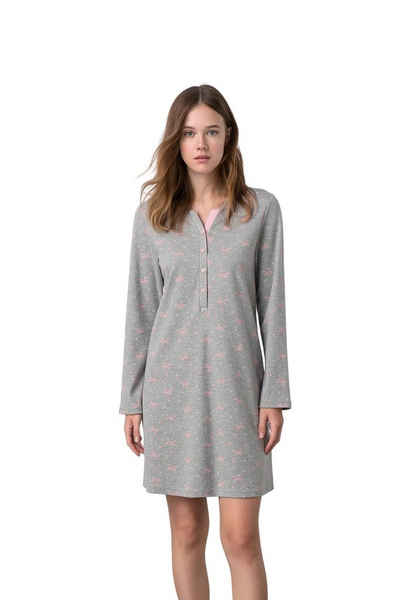 Vamp Nachthemd (Set, 1-tlg., Set) Damen Sleepshirt 90cm, Nachthemd Baumwolle Langarm, grau-rosa