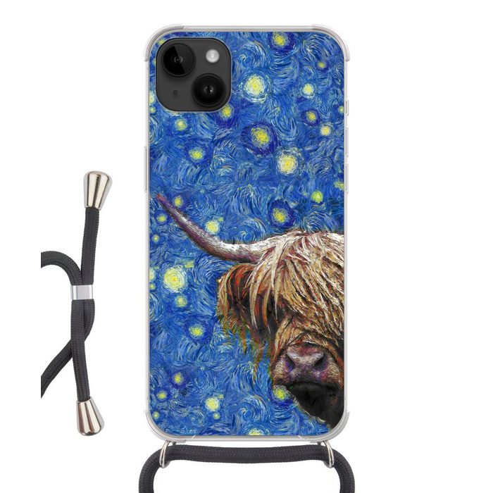 MuchoWow Handyhülle Sternennacht - Van Gogh - Schottischer Highlander Handyhülle Telefonhülle Apple iPhone 14 Plus