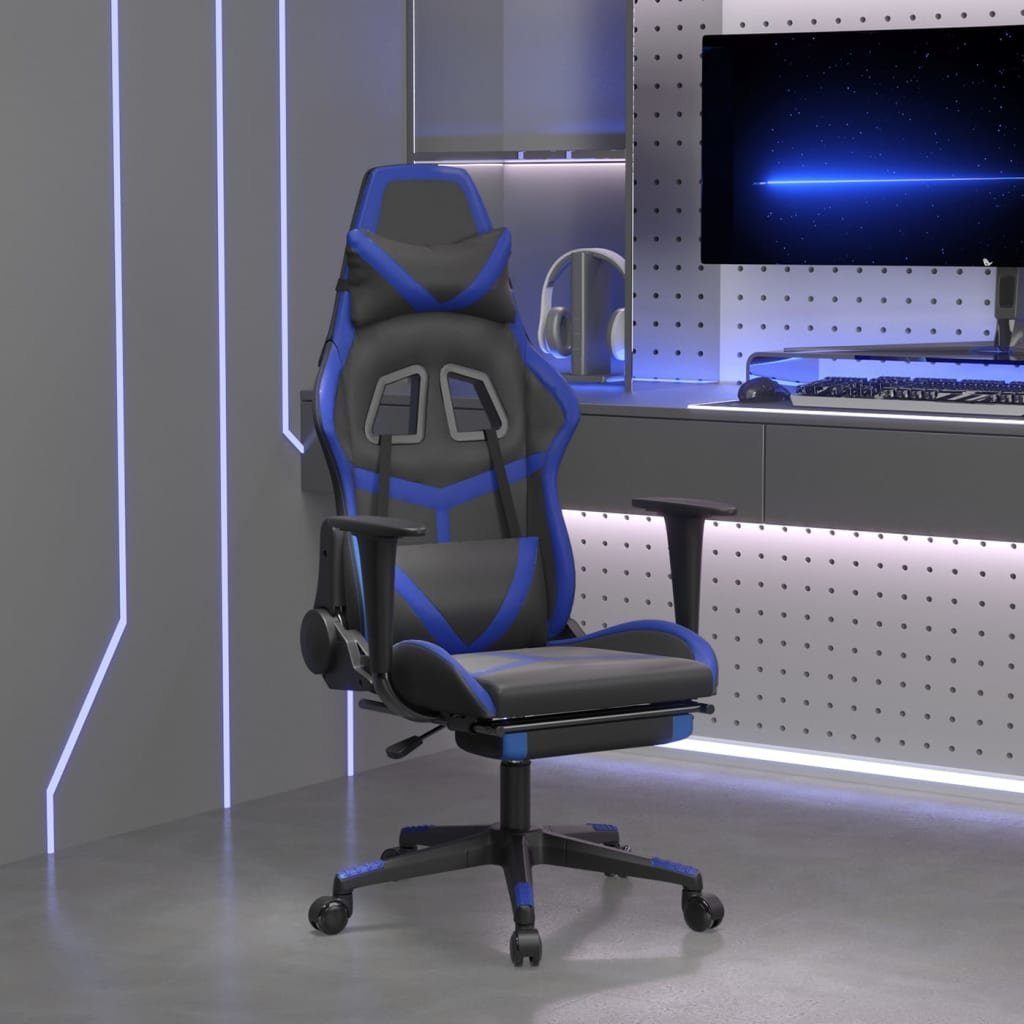 furnicato Gaming-Stuhl mit Fußstütze und St) Kunstleder (1 Schwarz Blau