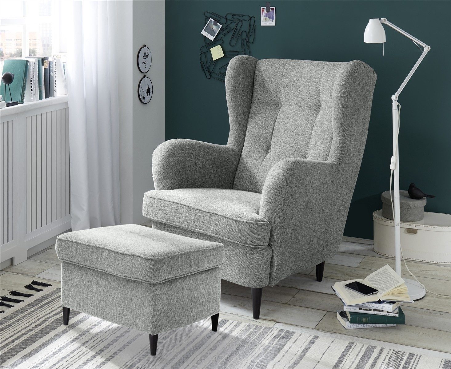freiraum Ohrensessel OSKAR, (Sessel und Hocker) in grey - 78x102x98 (BxHxT)