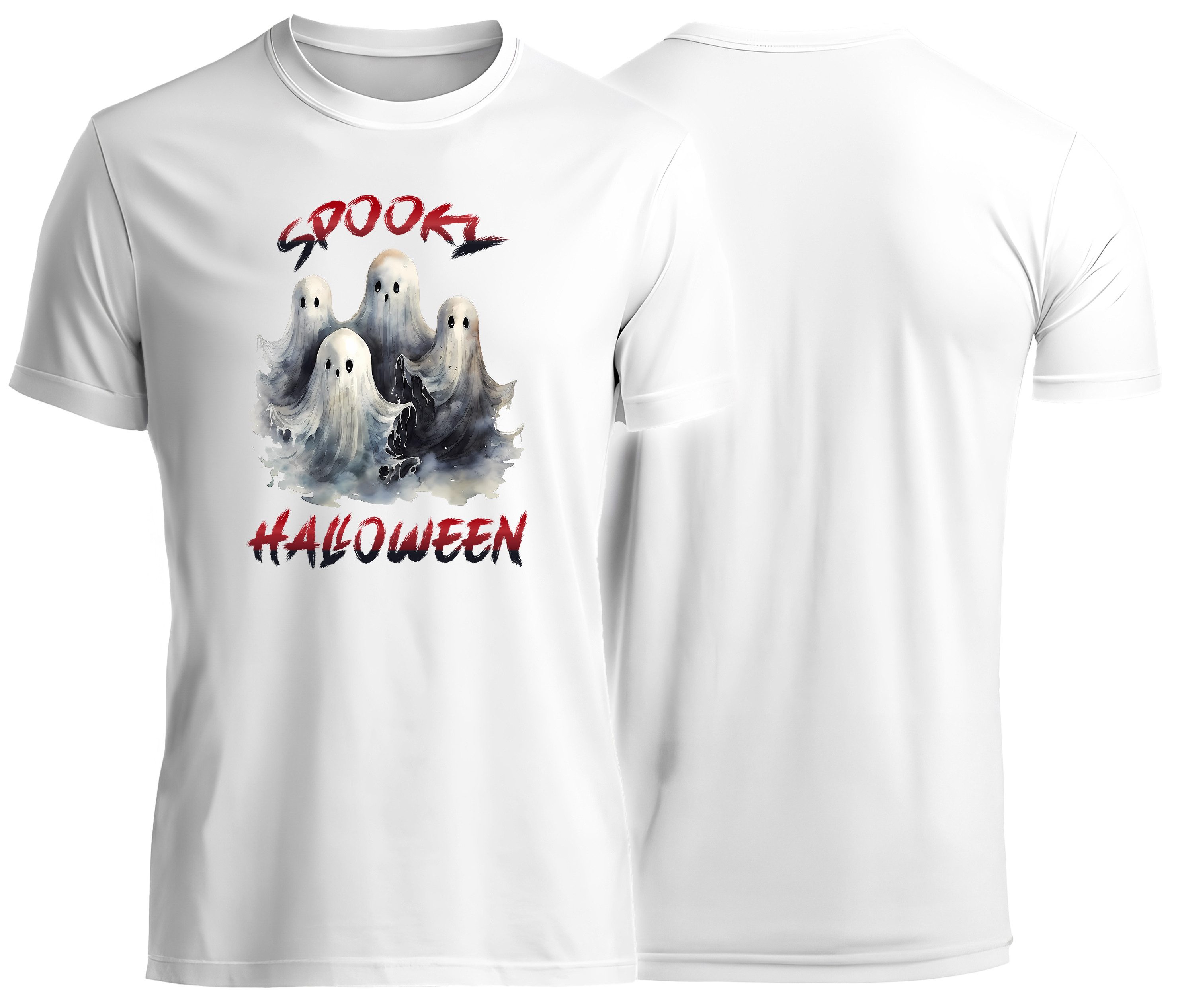 MyDesign24 T-Shirt Gothic kurzarm Shirt - Geister Halloween T-Shirt weiss Regular Fit Gr.2XL i398